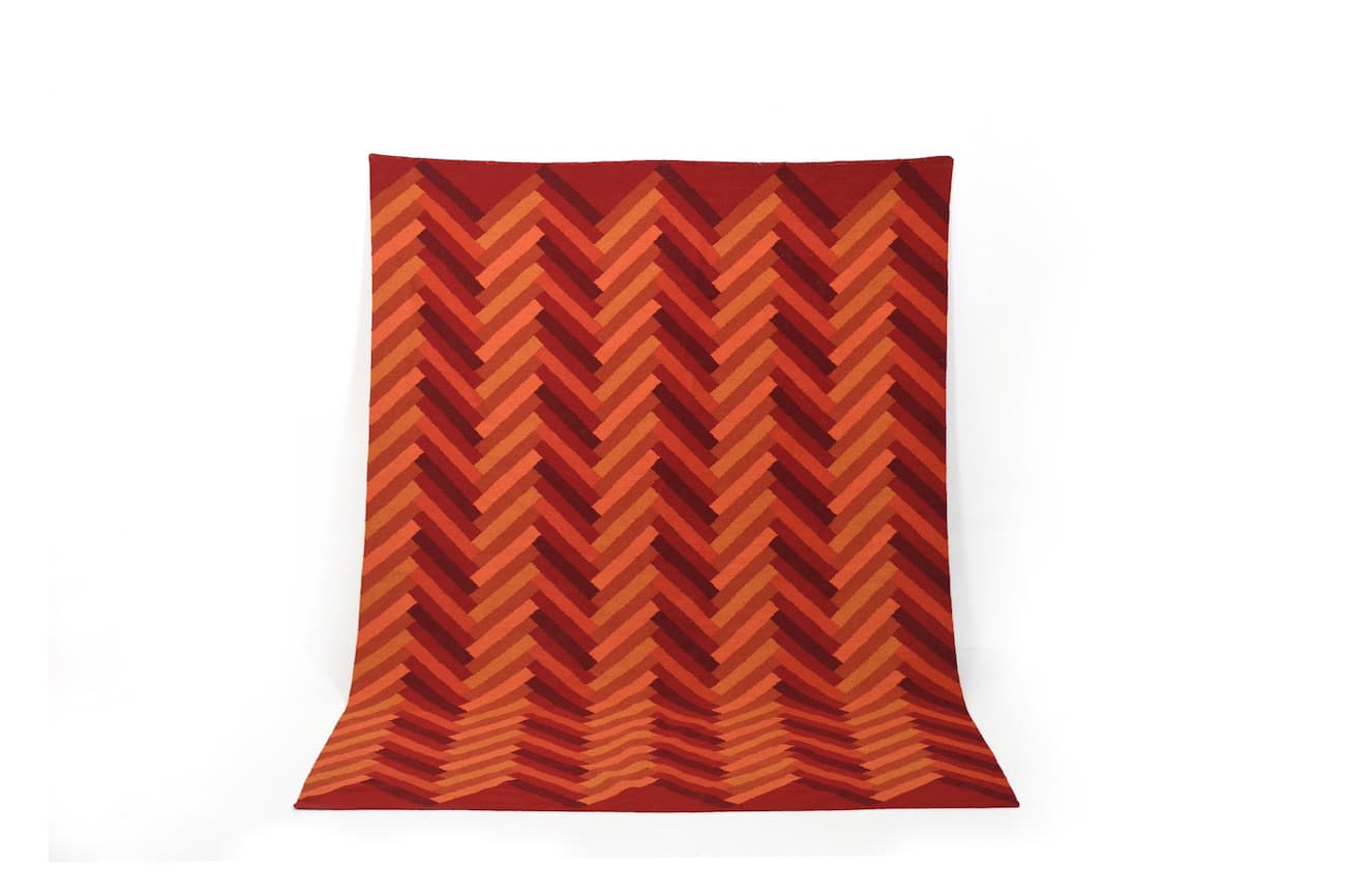 Ikea Red Wool Rug with Chevron Pattern-0