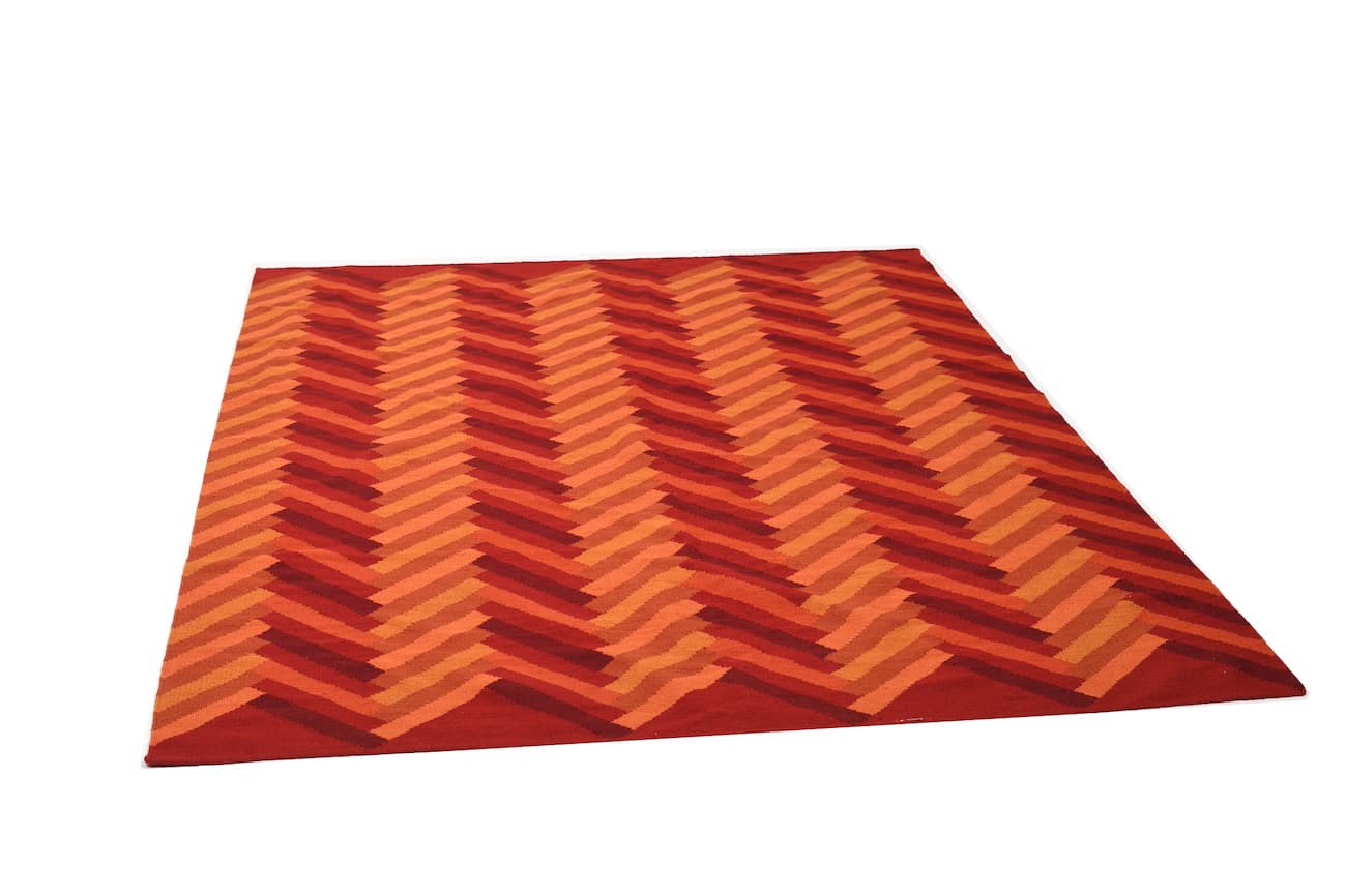 Ikea Red Wool Rug with Chevron Pattern-1