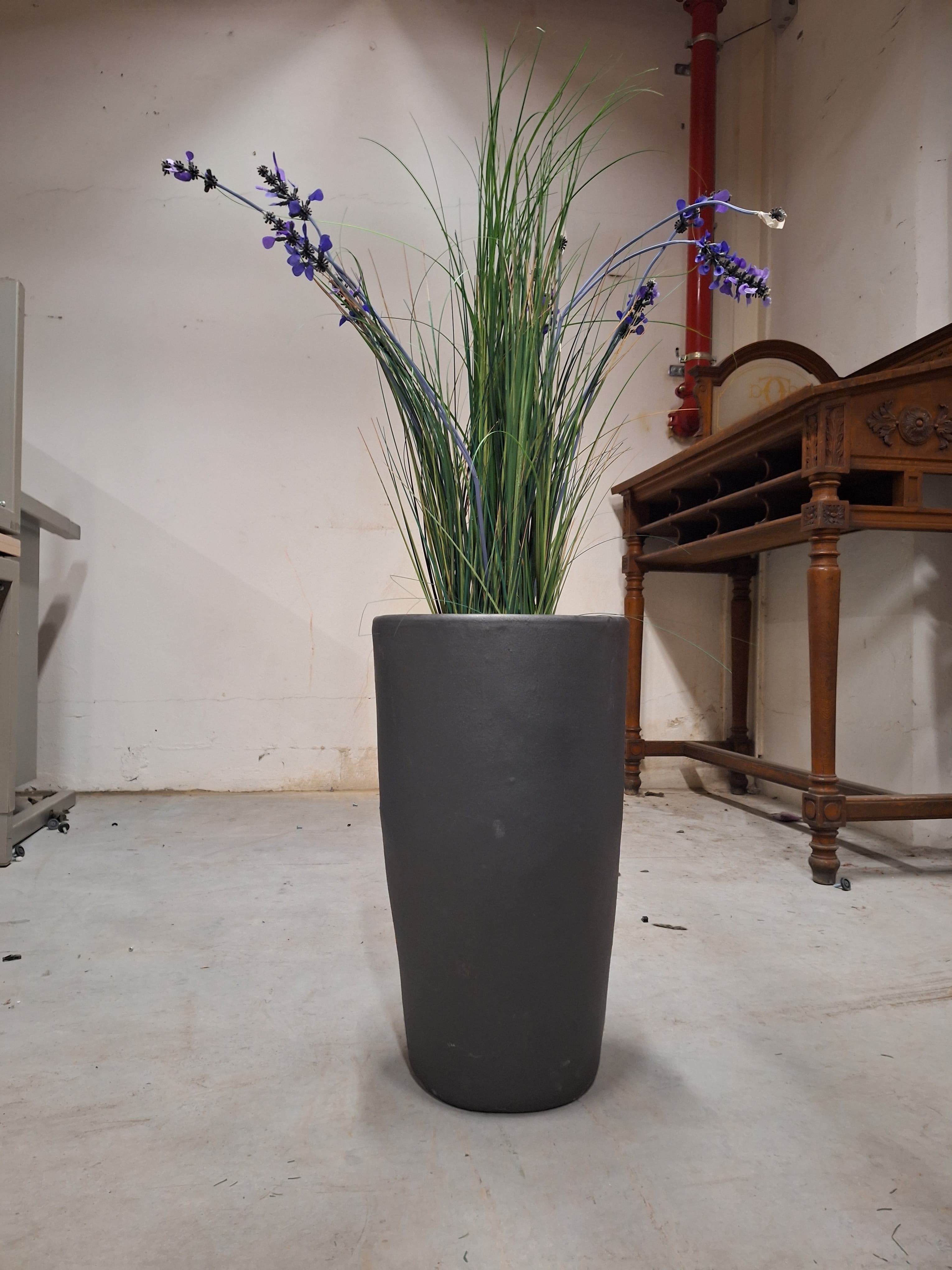 Fake purple plant with grey oval pot-1