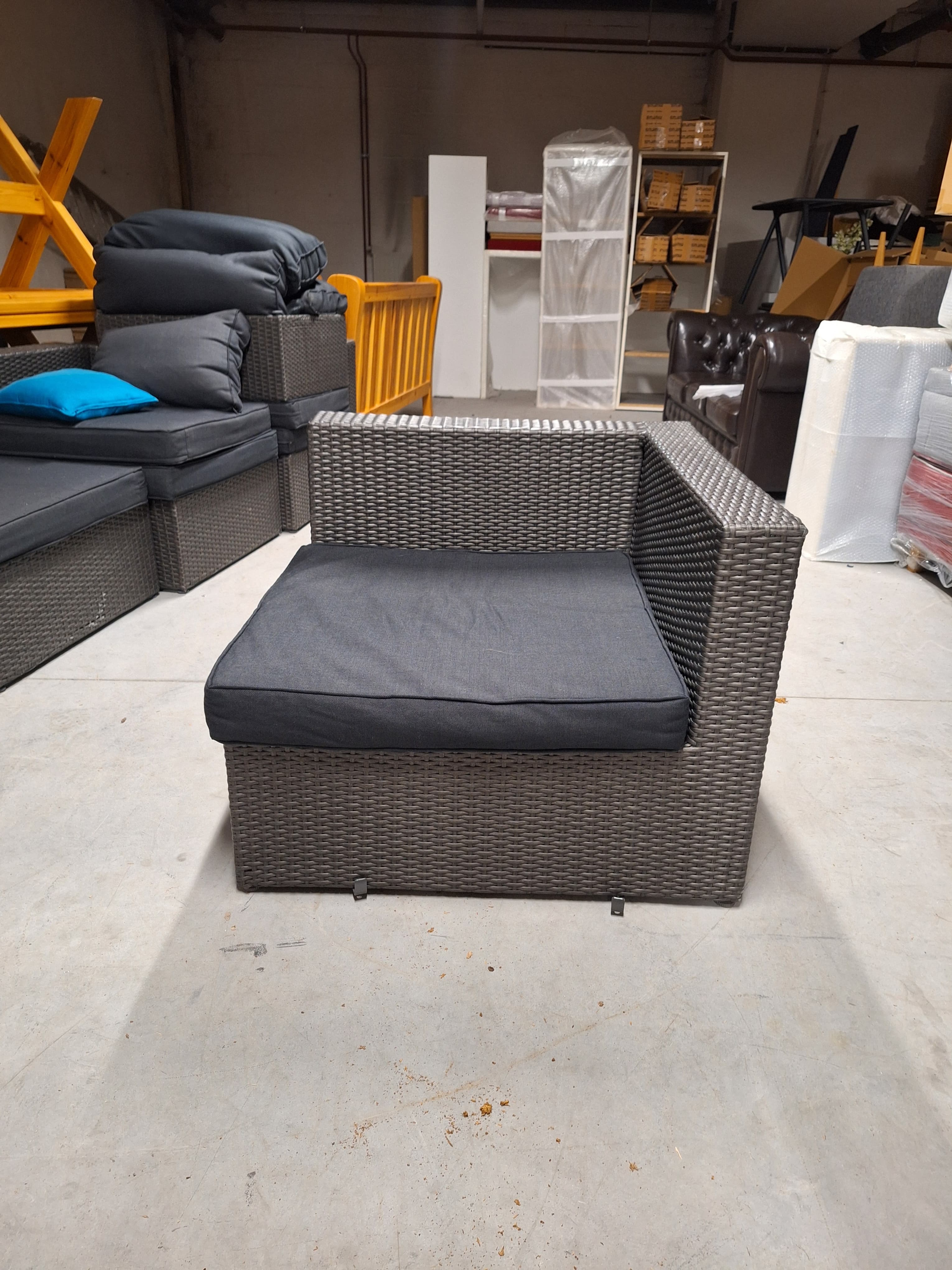 Brown plastic wicker outside modulable sofa with black cushions-2