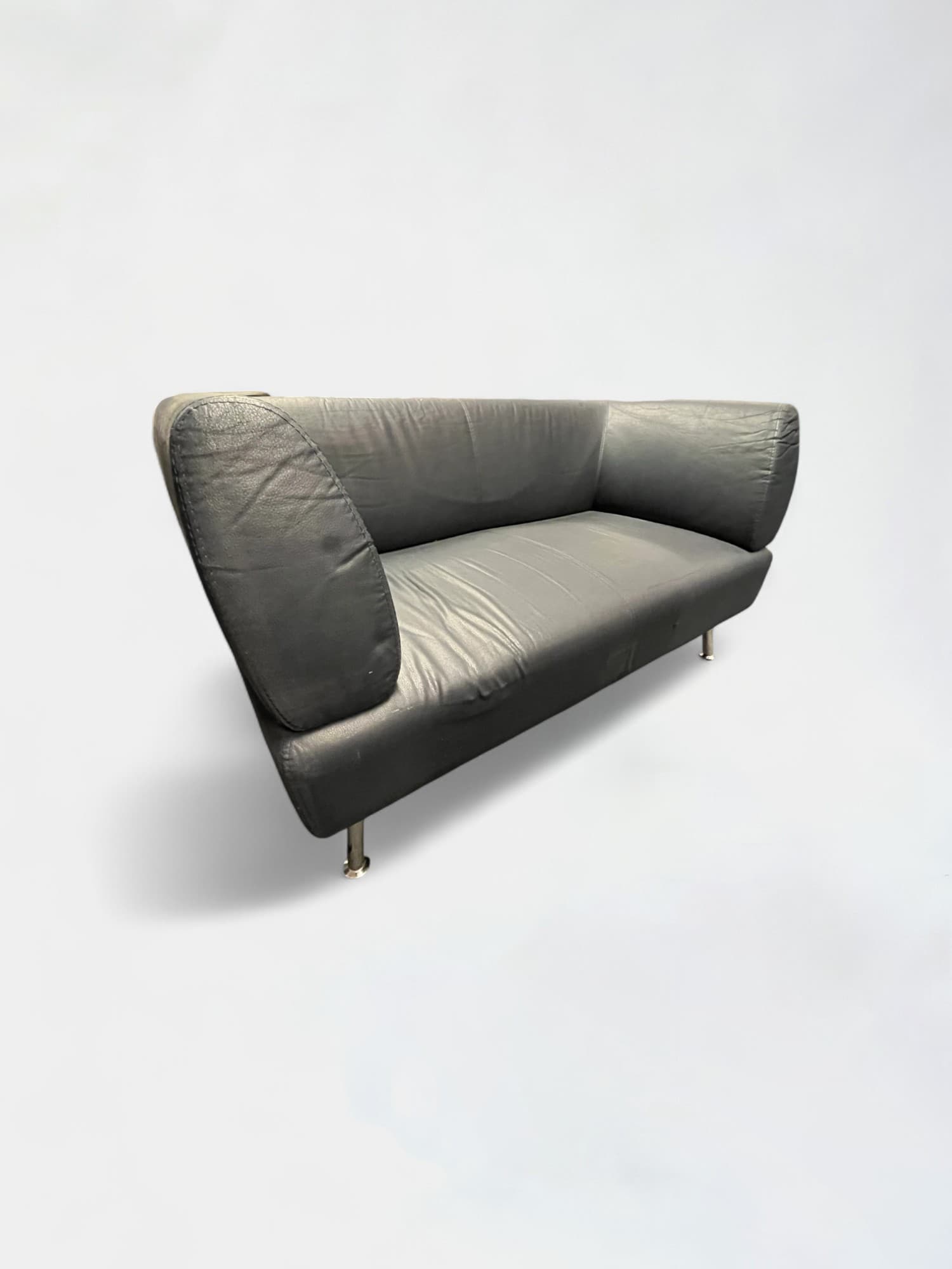 Canapé vintage en cuir bleu-gris foncé-0