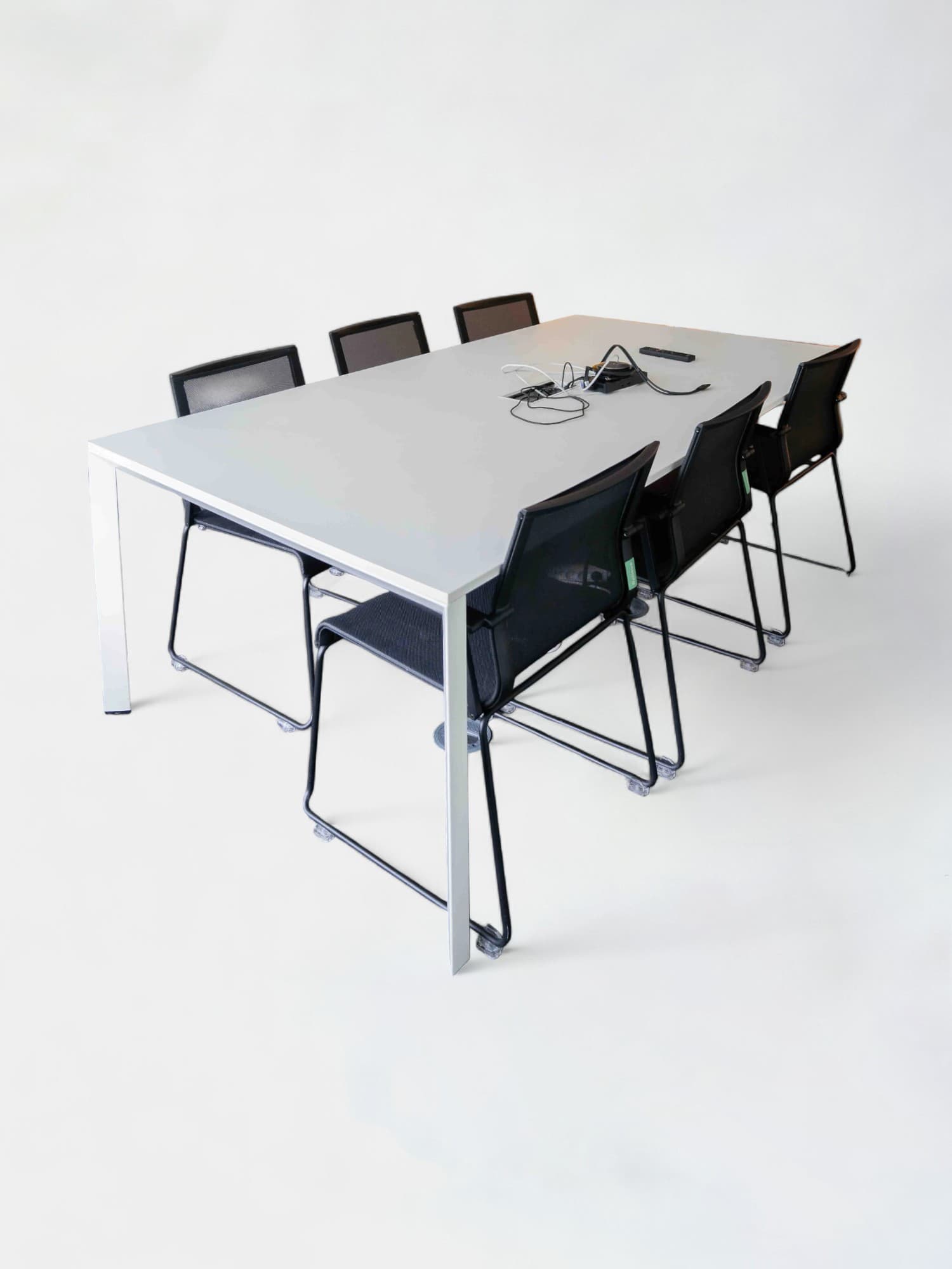 White Laminate Conference Table with Integrated Cable Management System-0