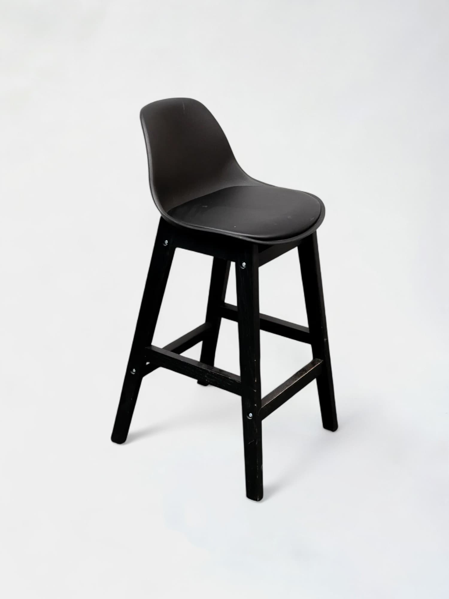 75cm Black wood stool with plastic and synthetic leather seat-0