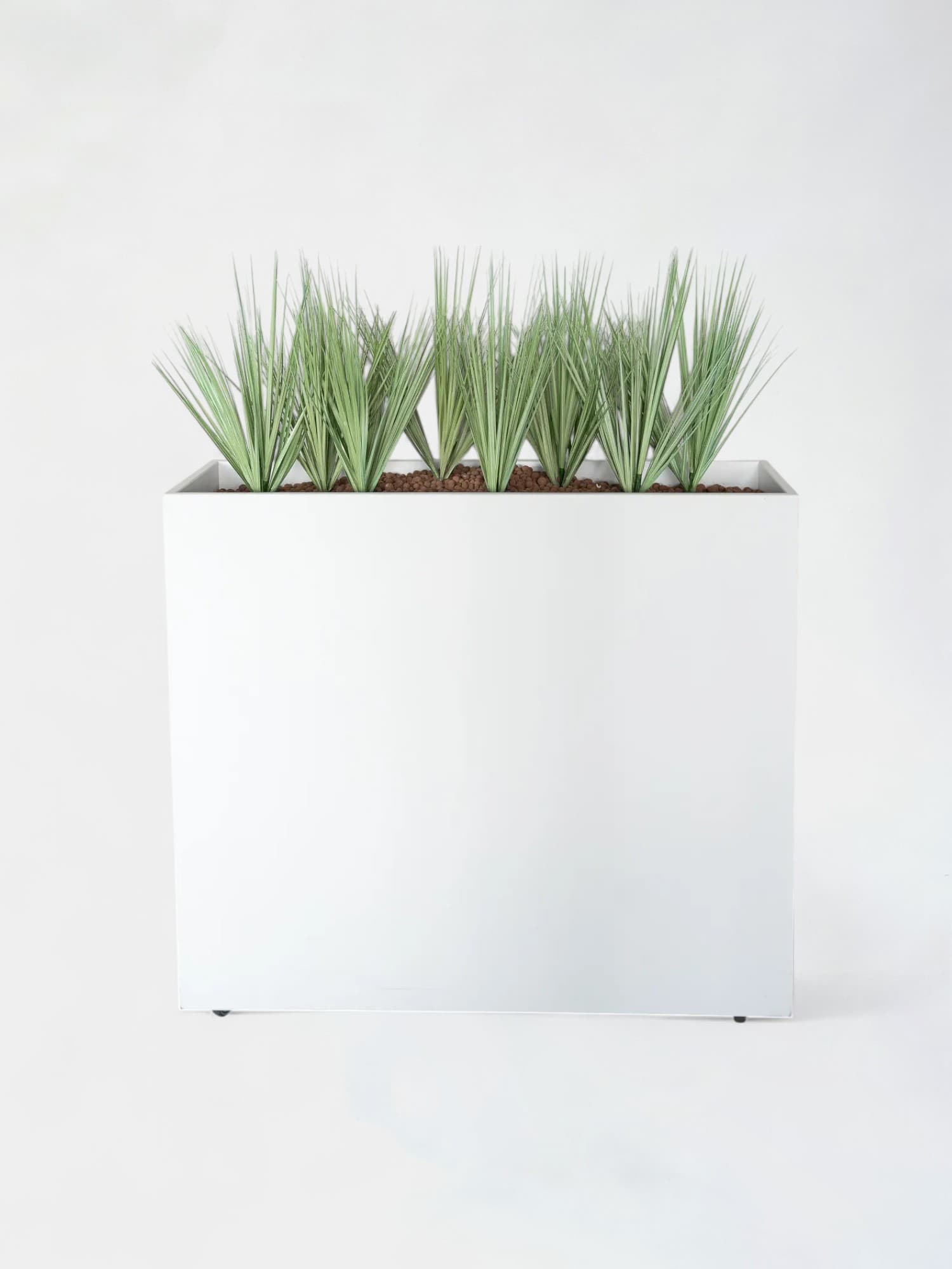 White planter with fake plants on wheels-0