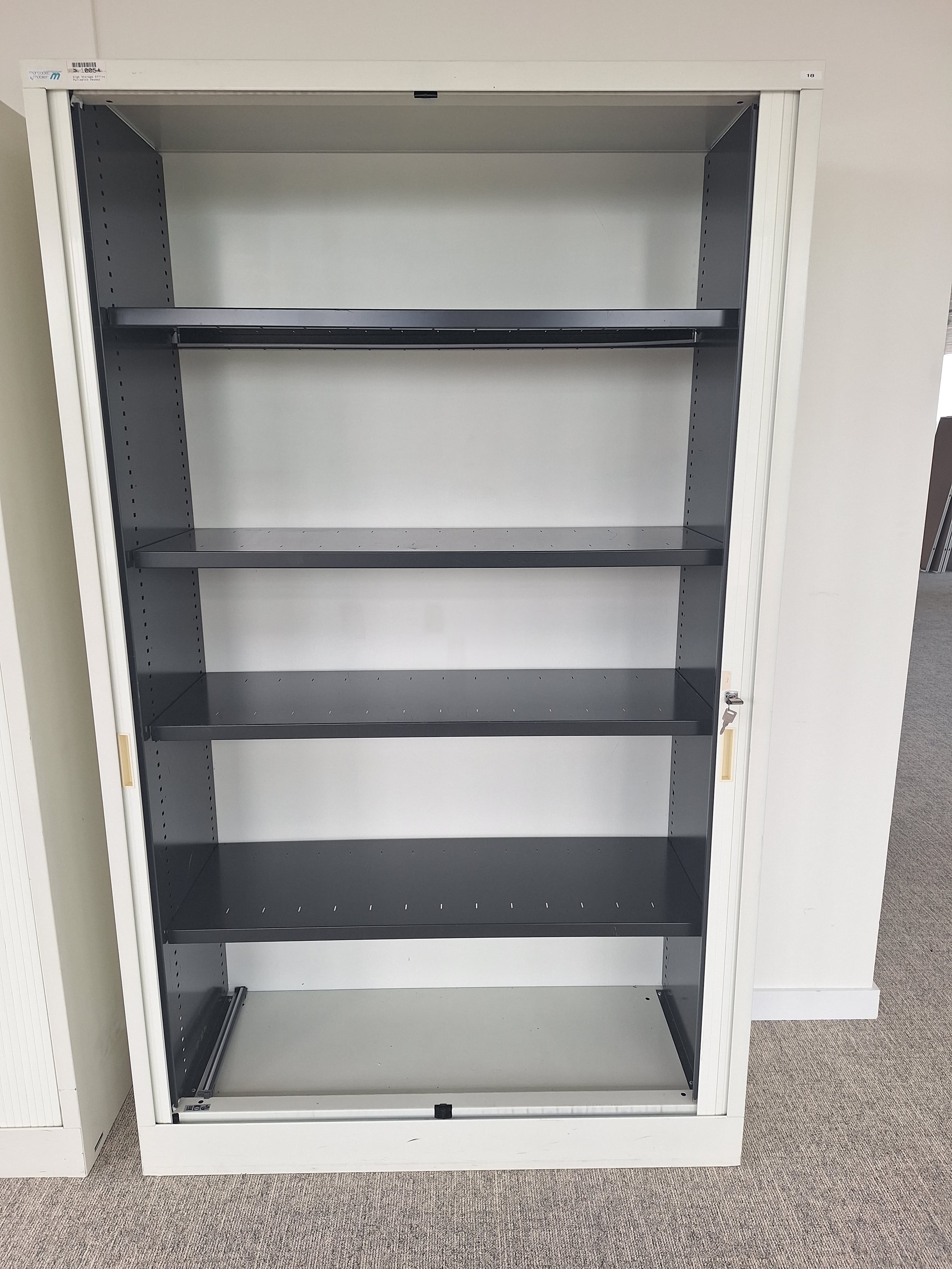 Grey storage unit with keyless sliding door-1