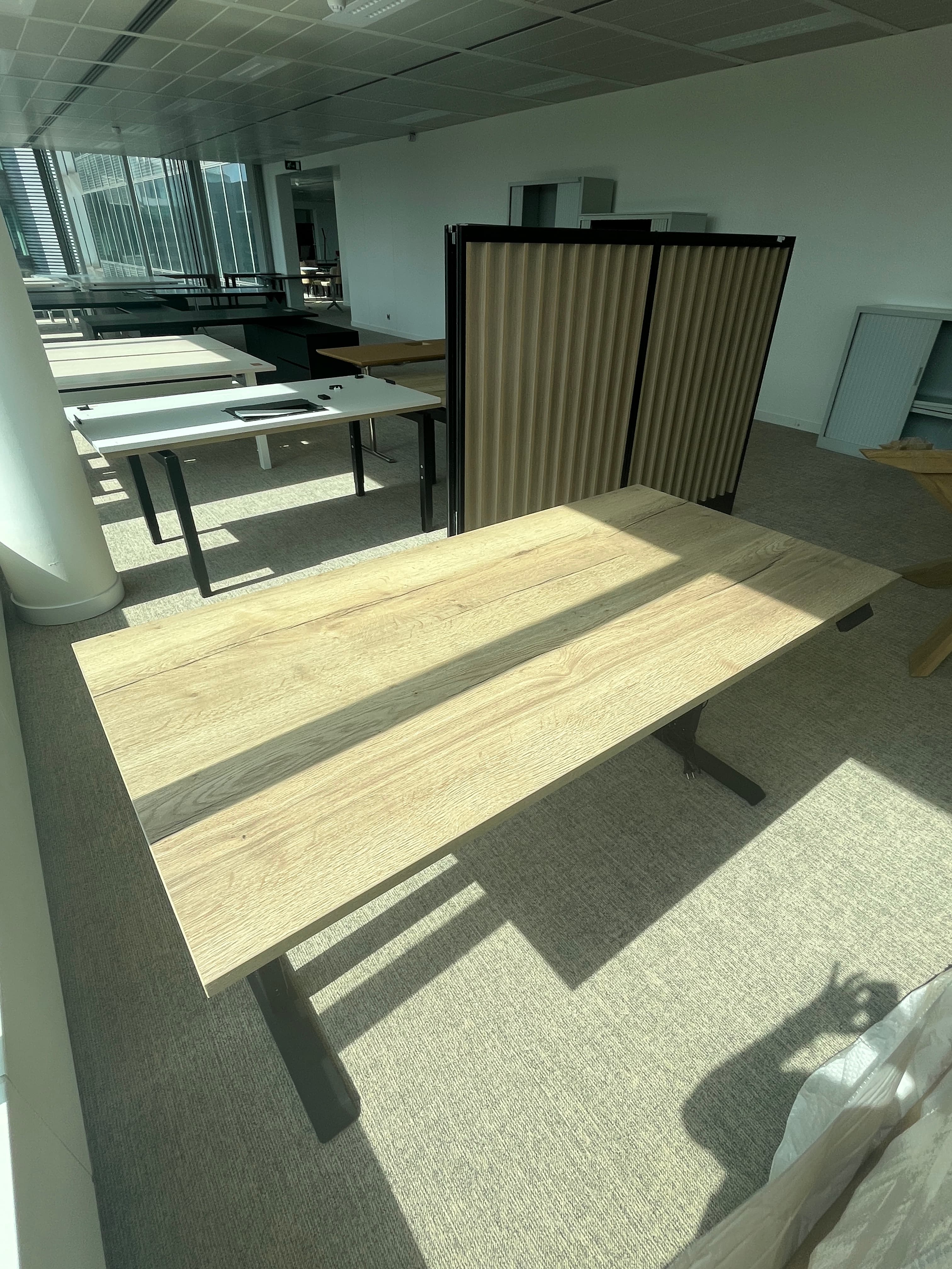 Wooden electric desk with black structure-1