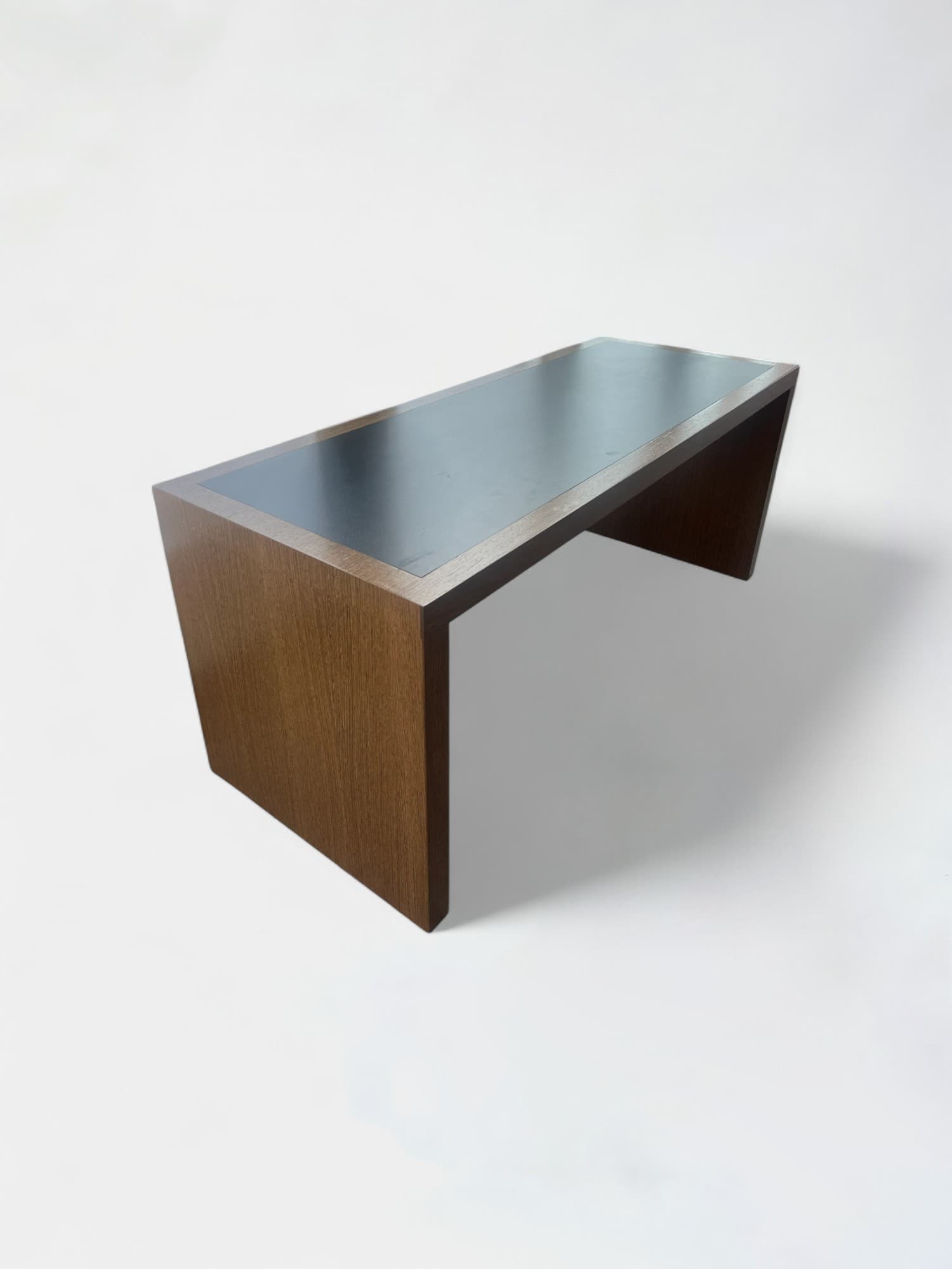 Brown wood rectangular table with a black top-2