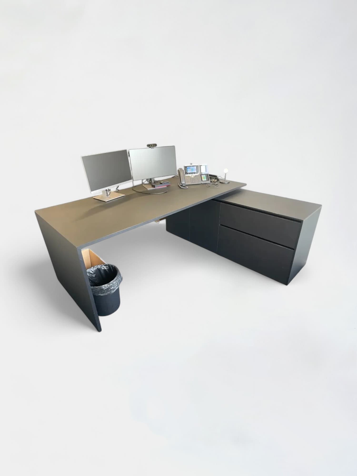 Black Matt wood desk with integrated storage and cable management features-0