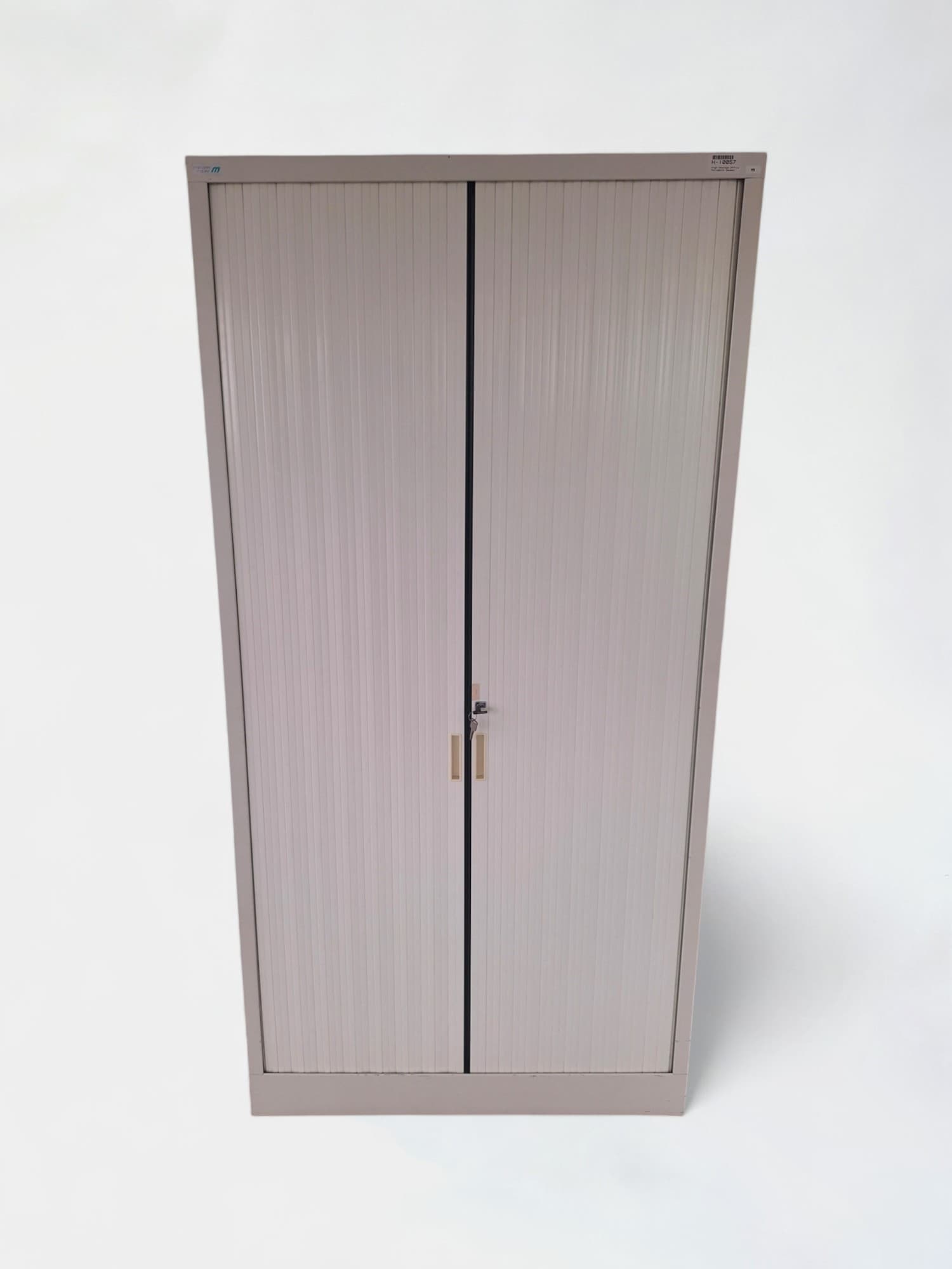 Meuble de rangement gris avec porte coulissante sans clé