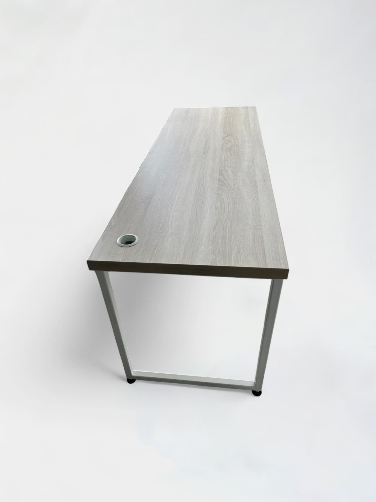 Bureau en stratifié de 180 cm avec accès au plateau et pieds blancs-0