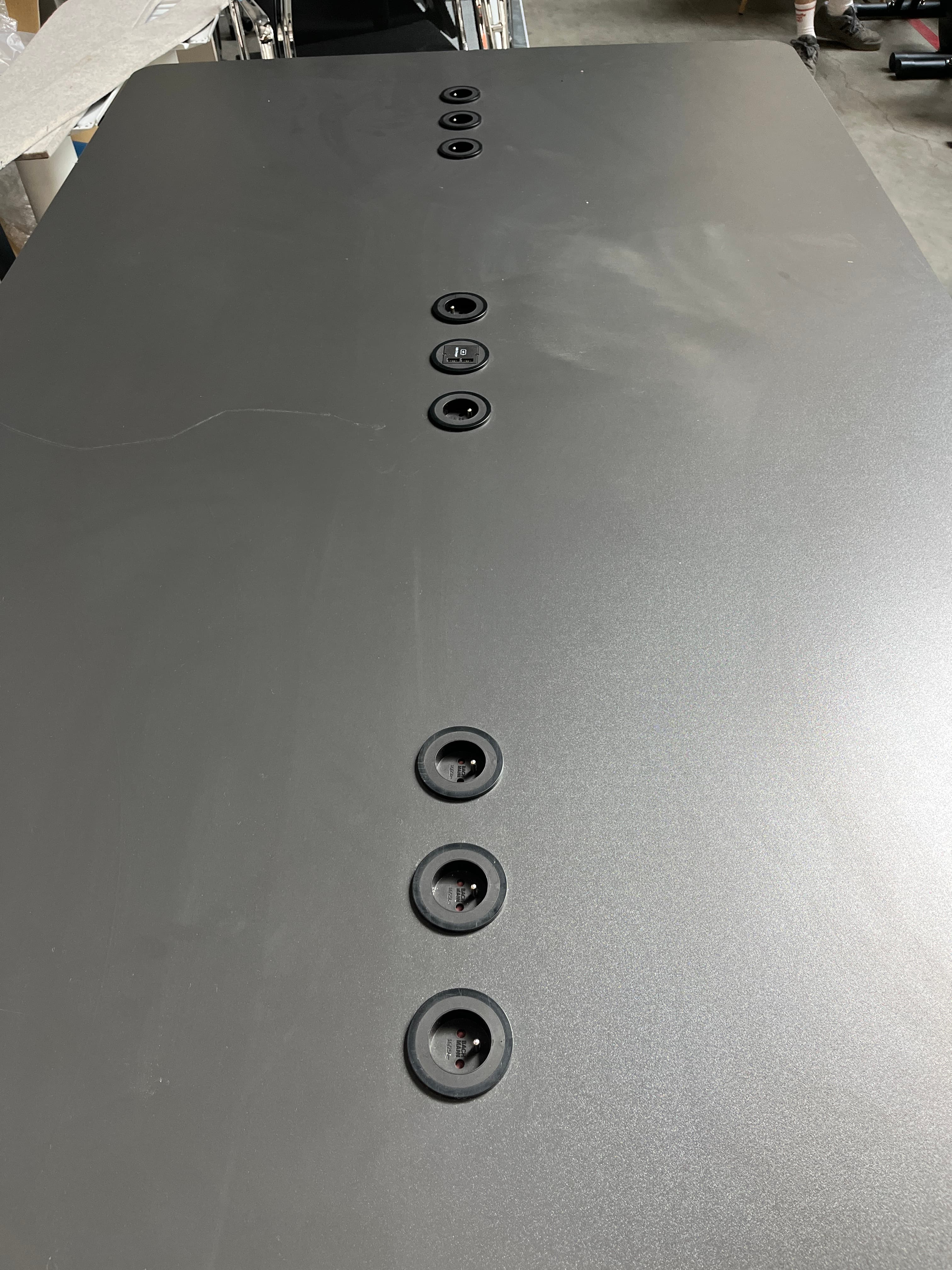 200cm Sedus Black meeting table with integrated sockets with some scratches on the top-2