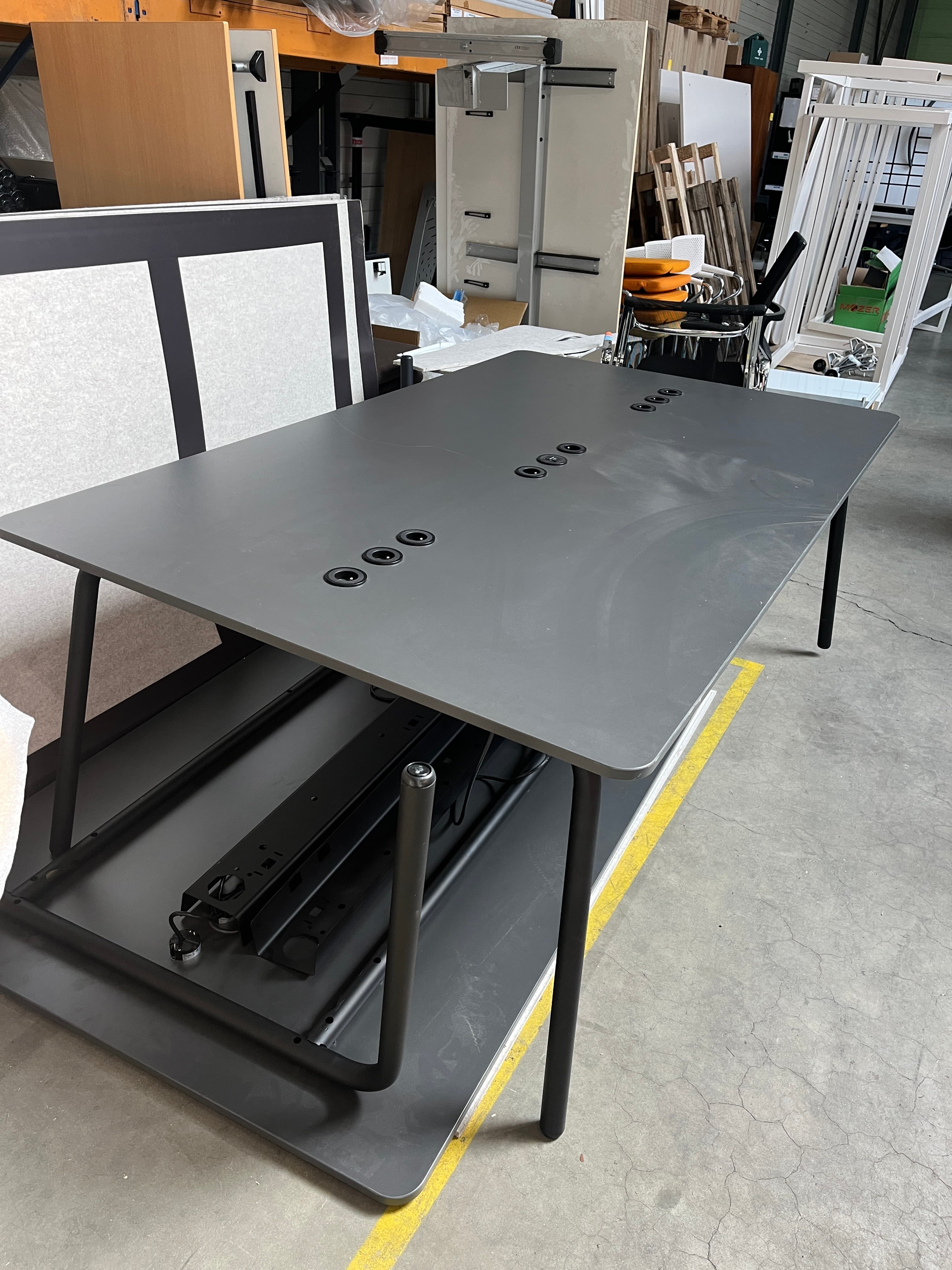 200cm Sedus Black meeting table with integrated sockets with some scratches on the top-1