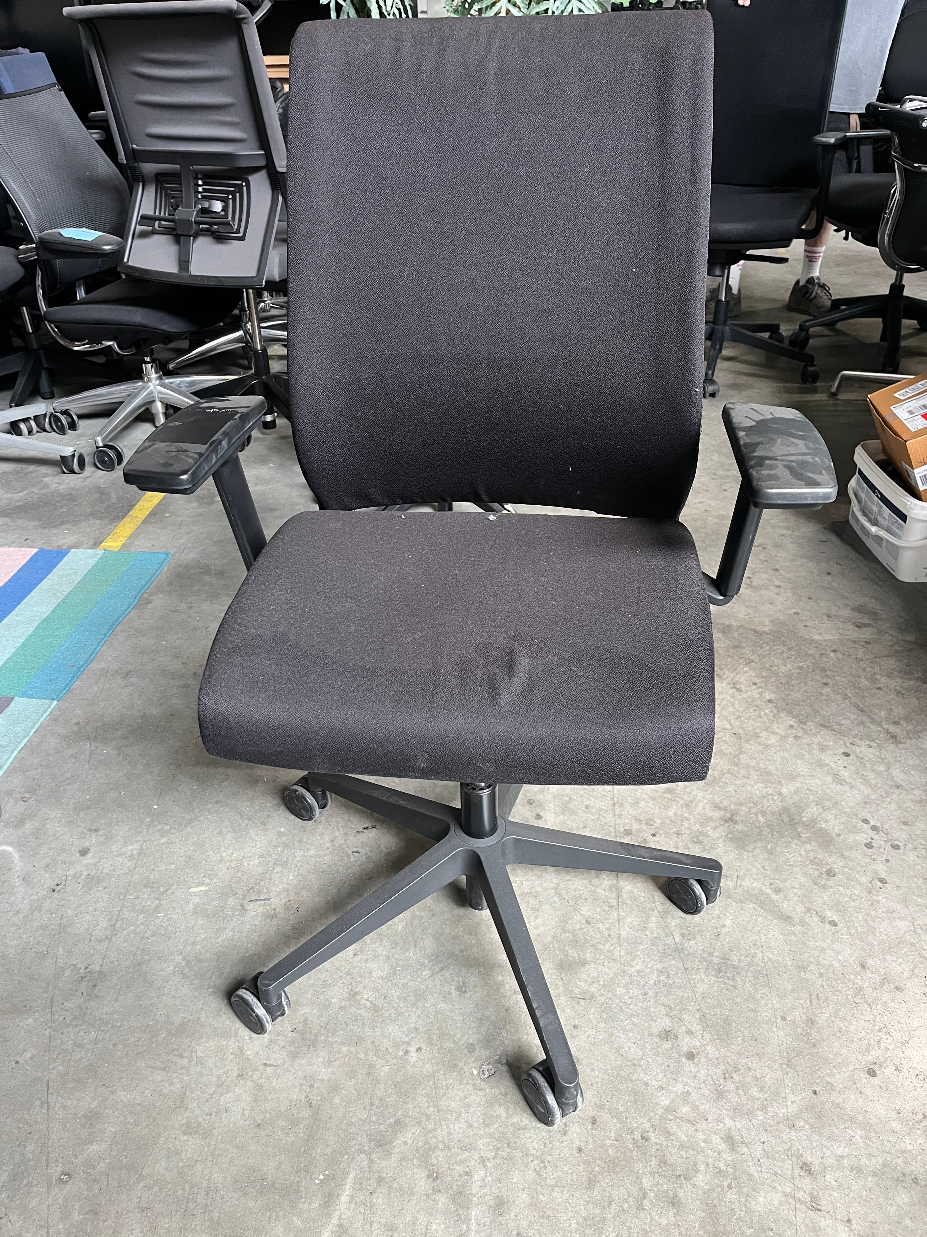 Steelcase Black Fabric Office Chair with damaged Armrests-0