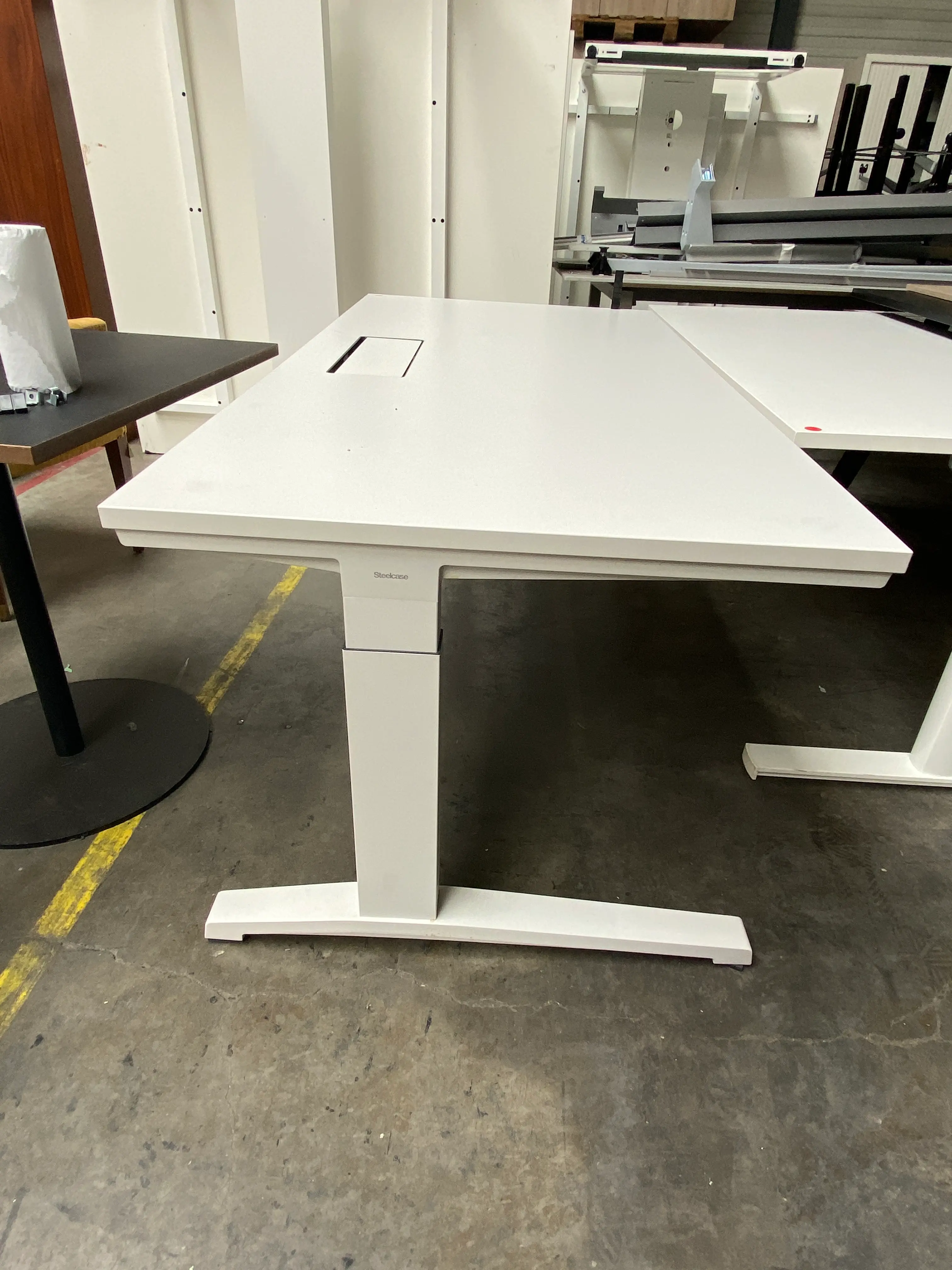 160cm Steelcase white desk with adjustable size-0