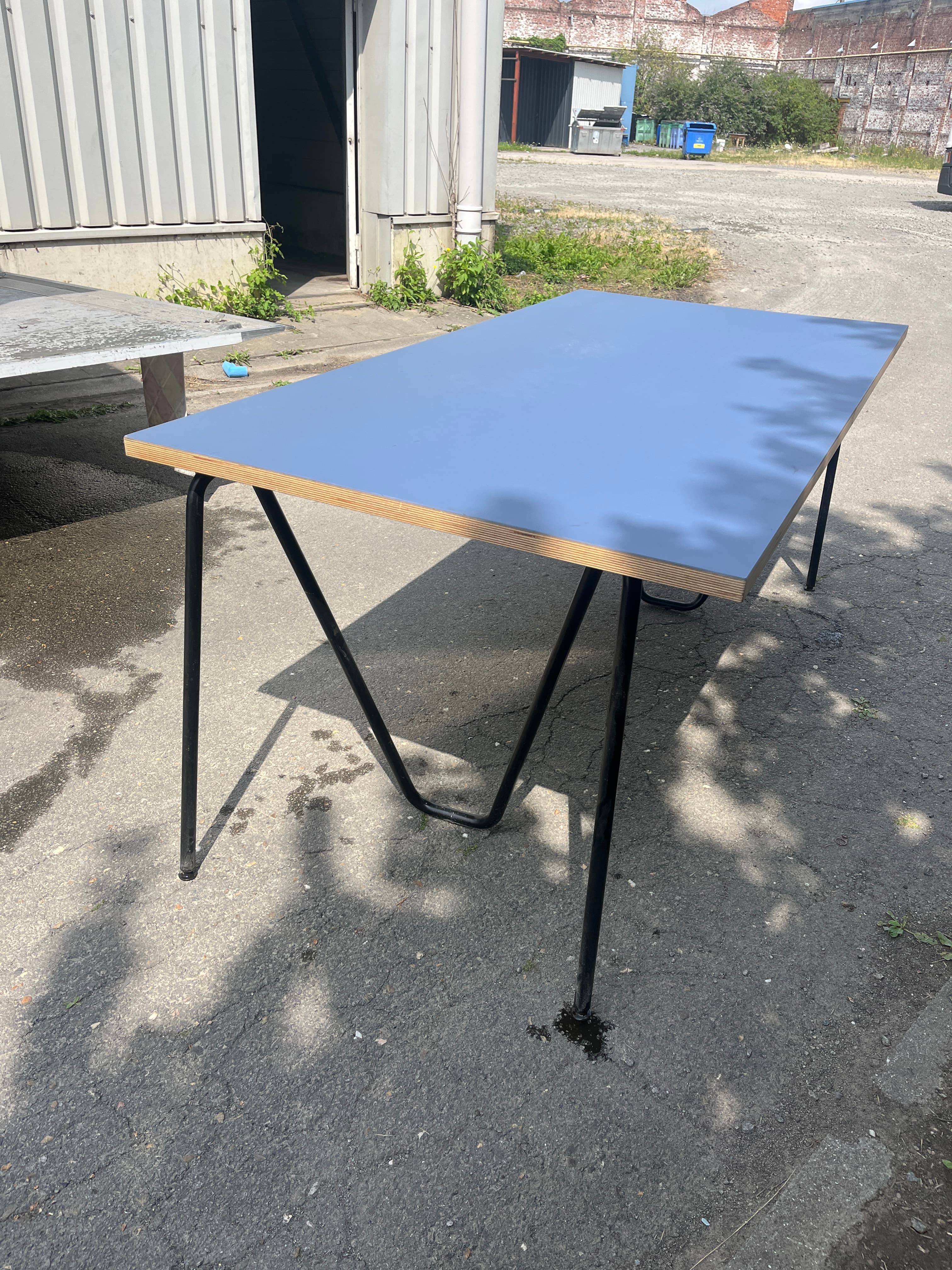 Table gris-bleu à plateau multiplex 160x80cm-0