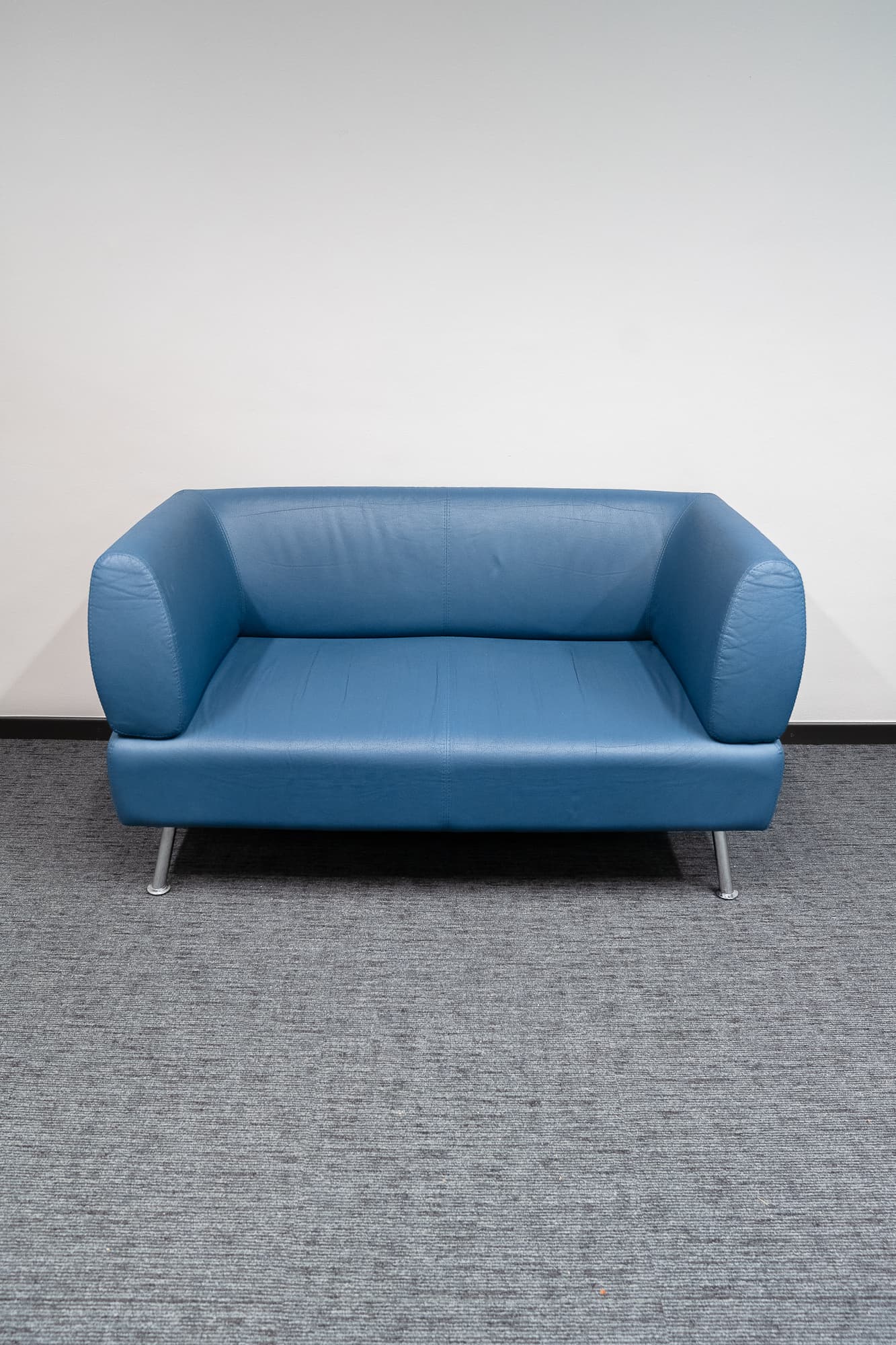 Vintage blue leather sofa-1