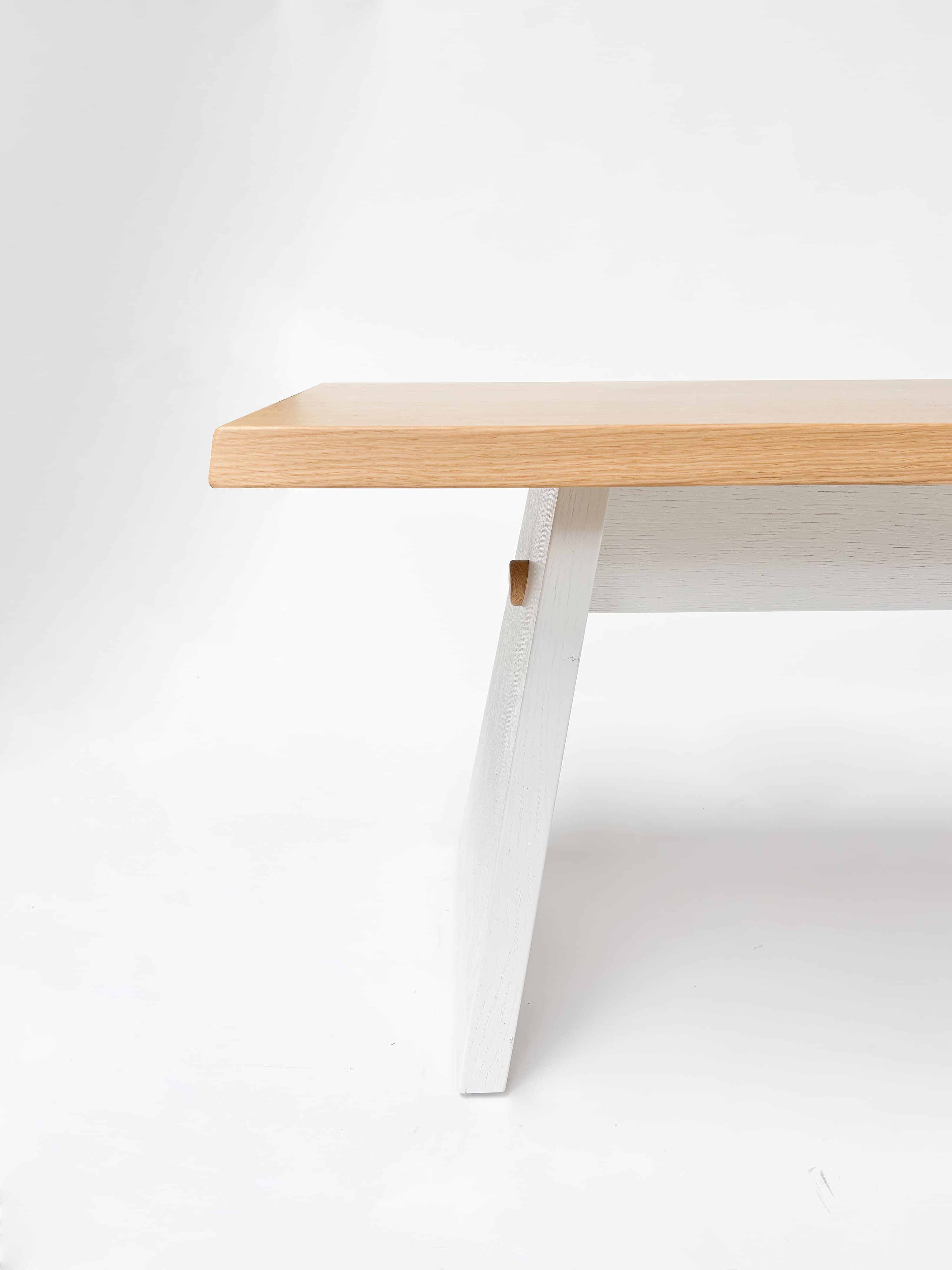 CRUSO Natural Oak Wood Minimalist Bench with White Base - 240cm-1
