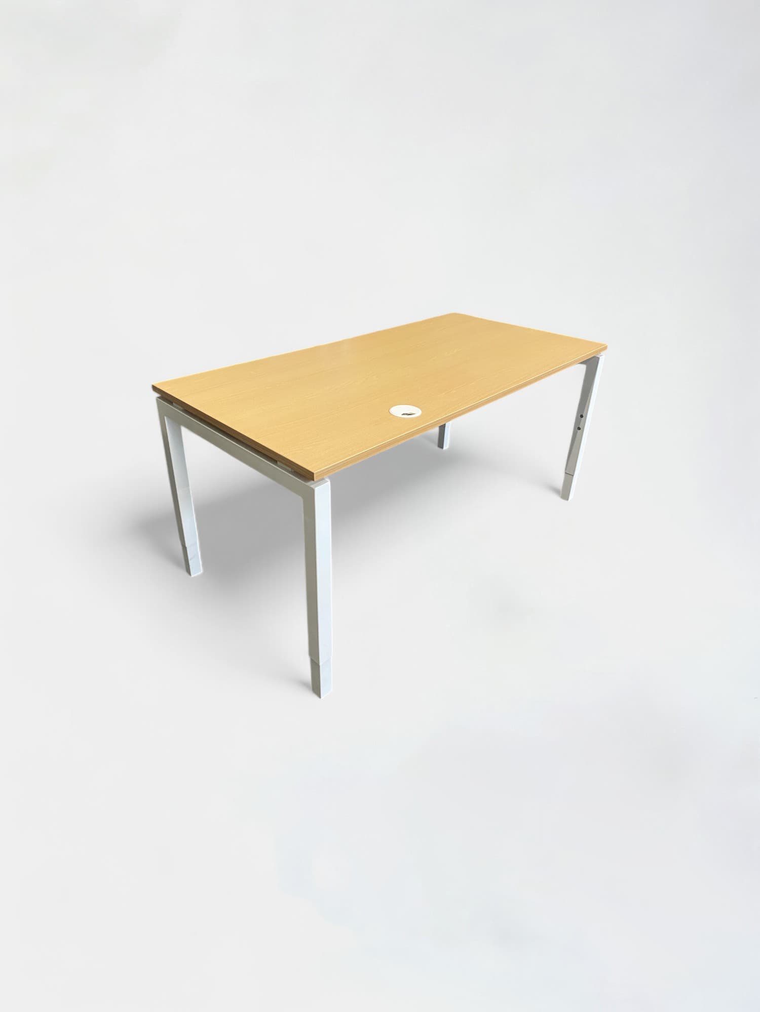 160cm Light wood laminate desk with adjustable metal legs and cable management top access-3
