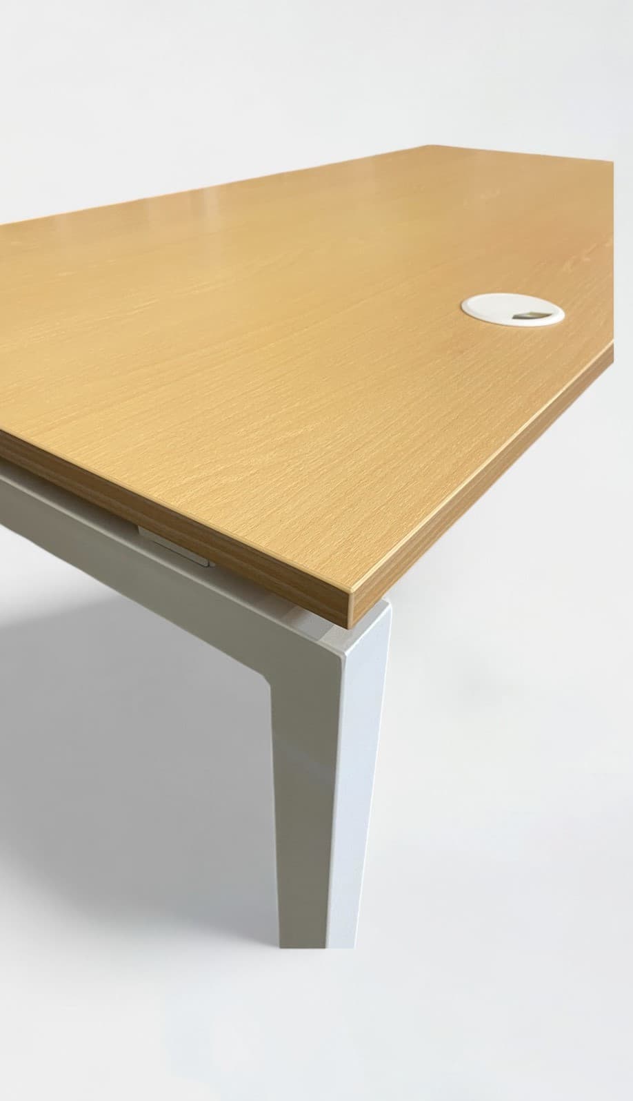 160cm Light wood laminate desk with adjustable metal legs and cable management top access-4