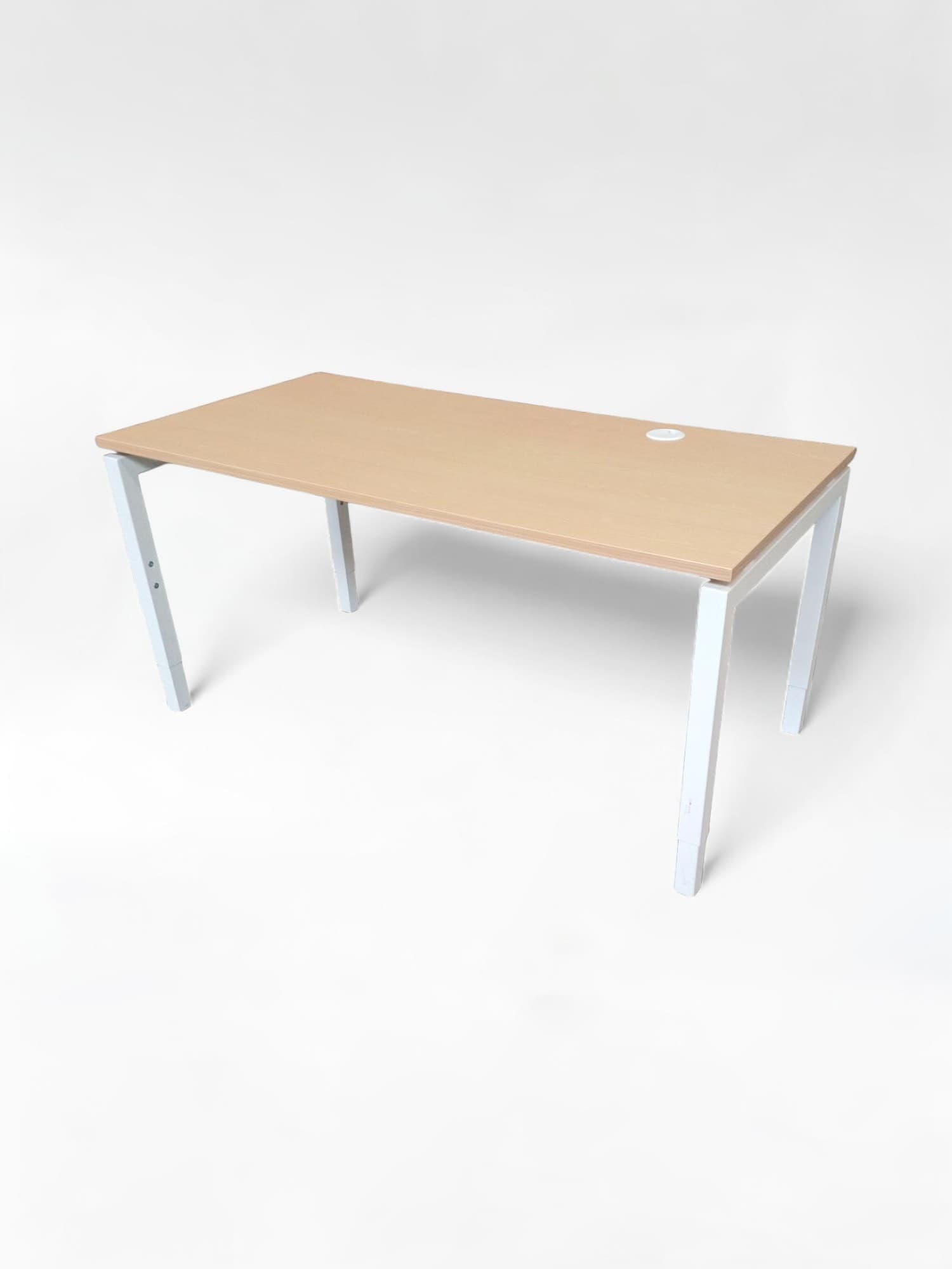 160cm Light wood laminate desk with adjustable metal legs and cable management top access-1