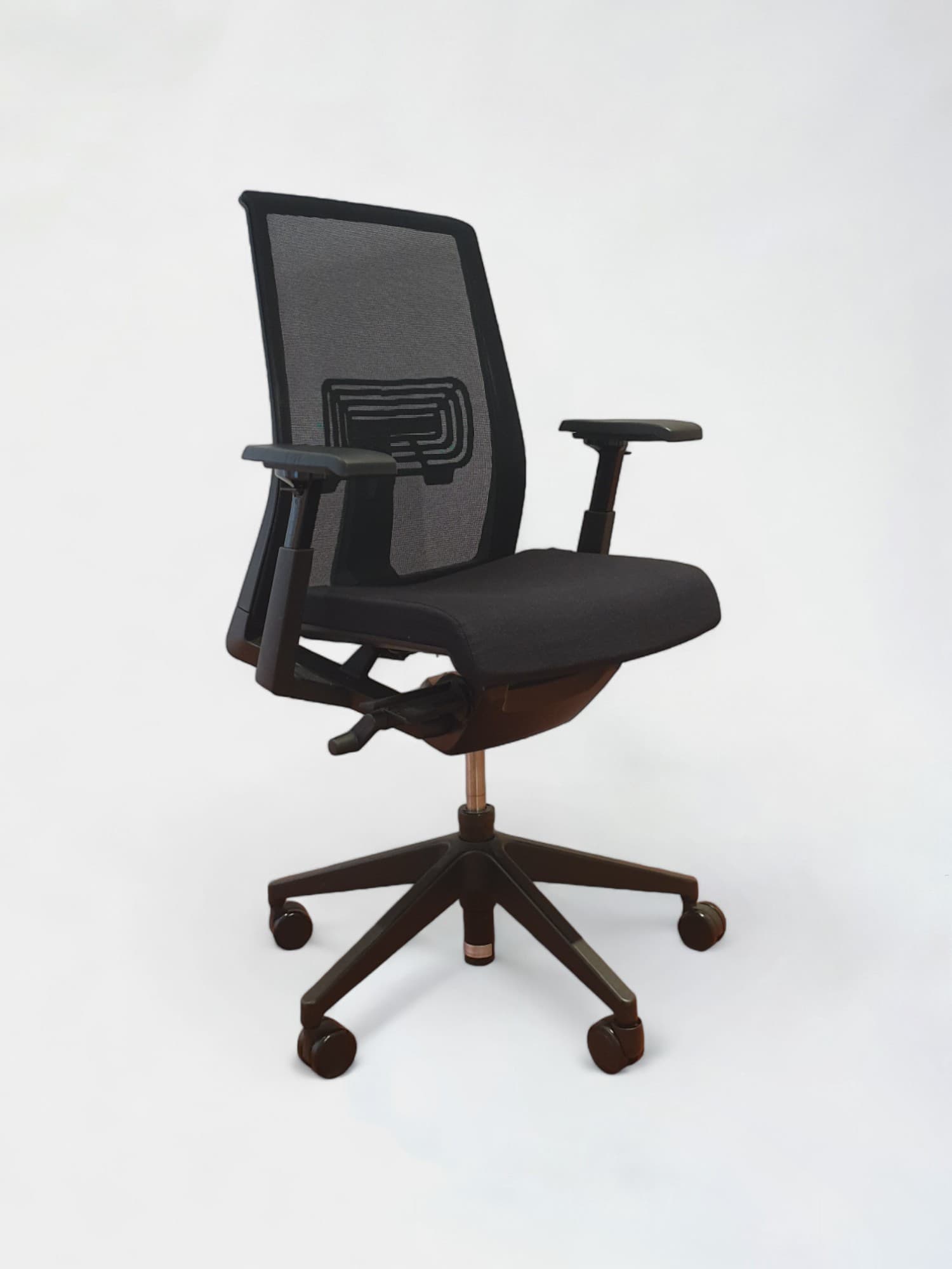Haworth Black Office chair on Wheels with Adjustable Armrests and Back-0