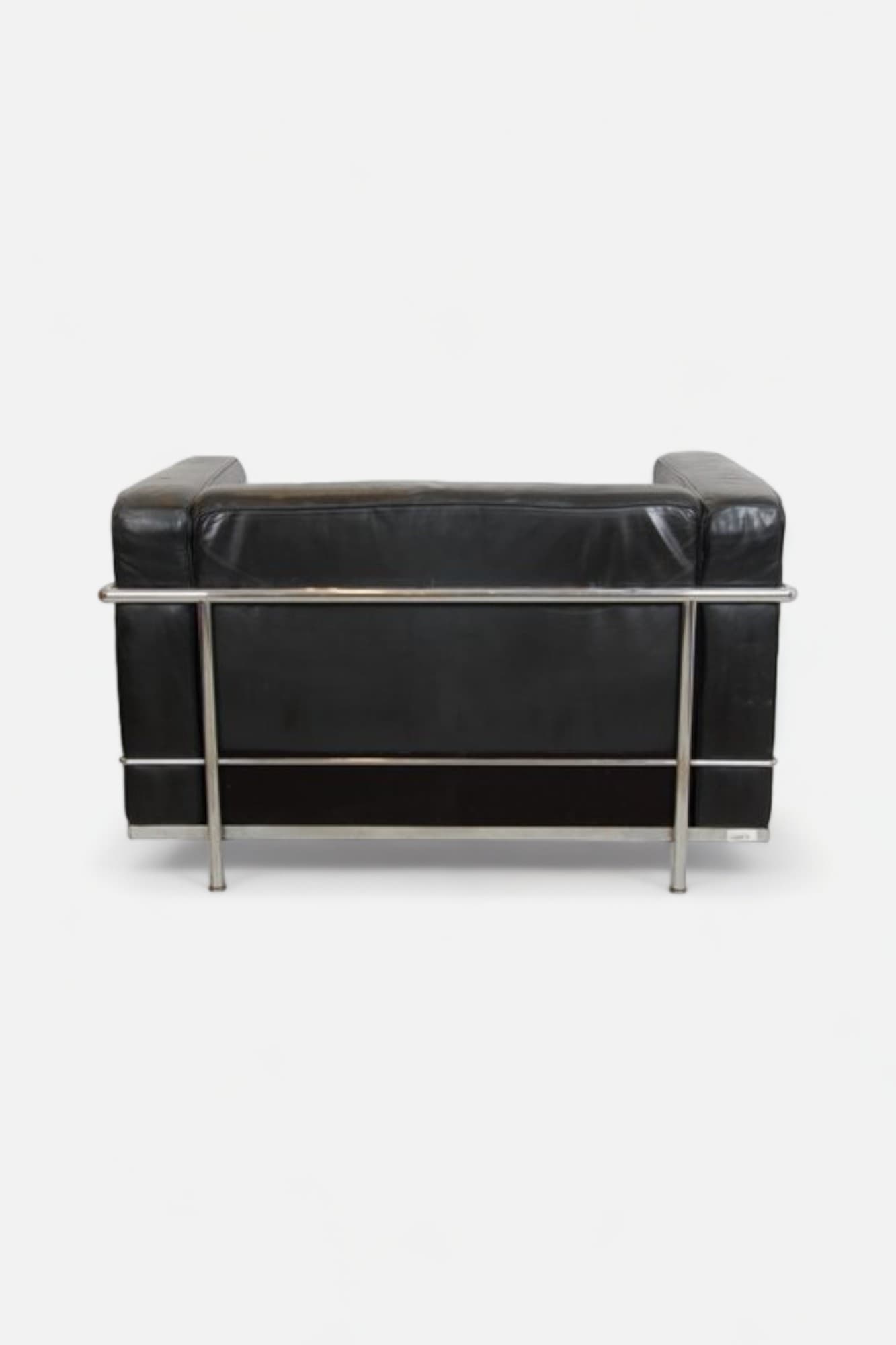 Cassina Zwart lederen 2ppl bank met stalen poten-1
