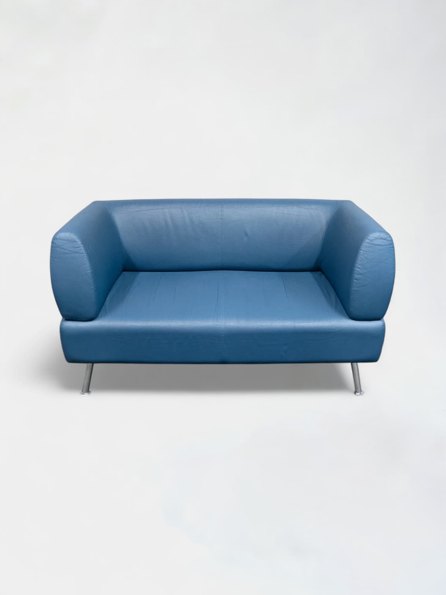 Vintage blue leather sofa-0