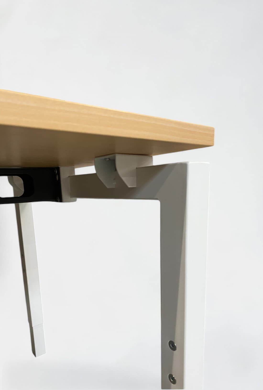 160cm Light wood laminate desk with adjustable metal legs and cable management top access-3