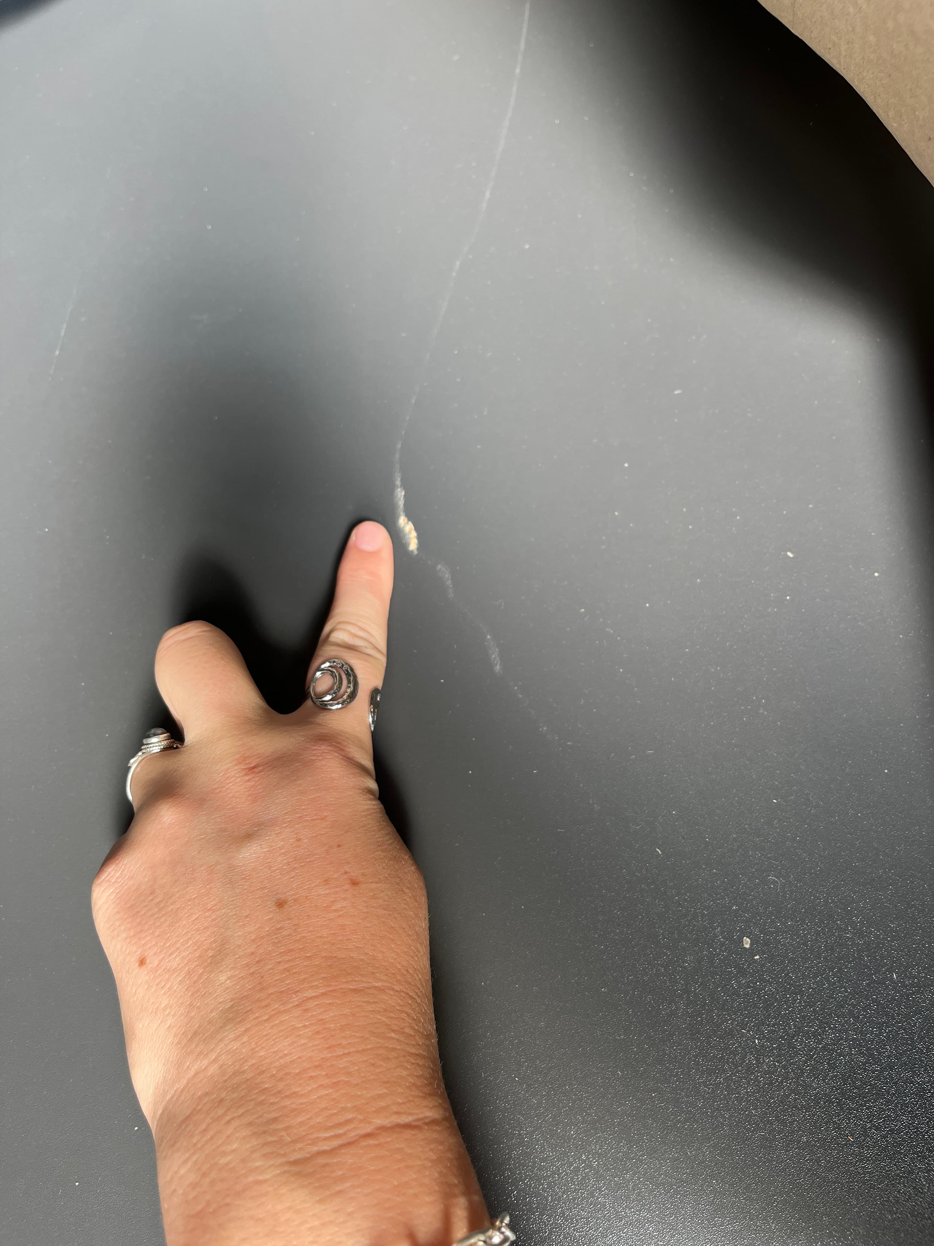 200cm Sedus Black meeting table with integrated sockets with some scratches on the top-6