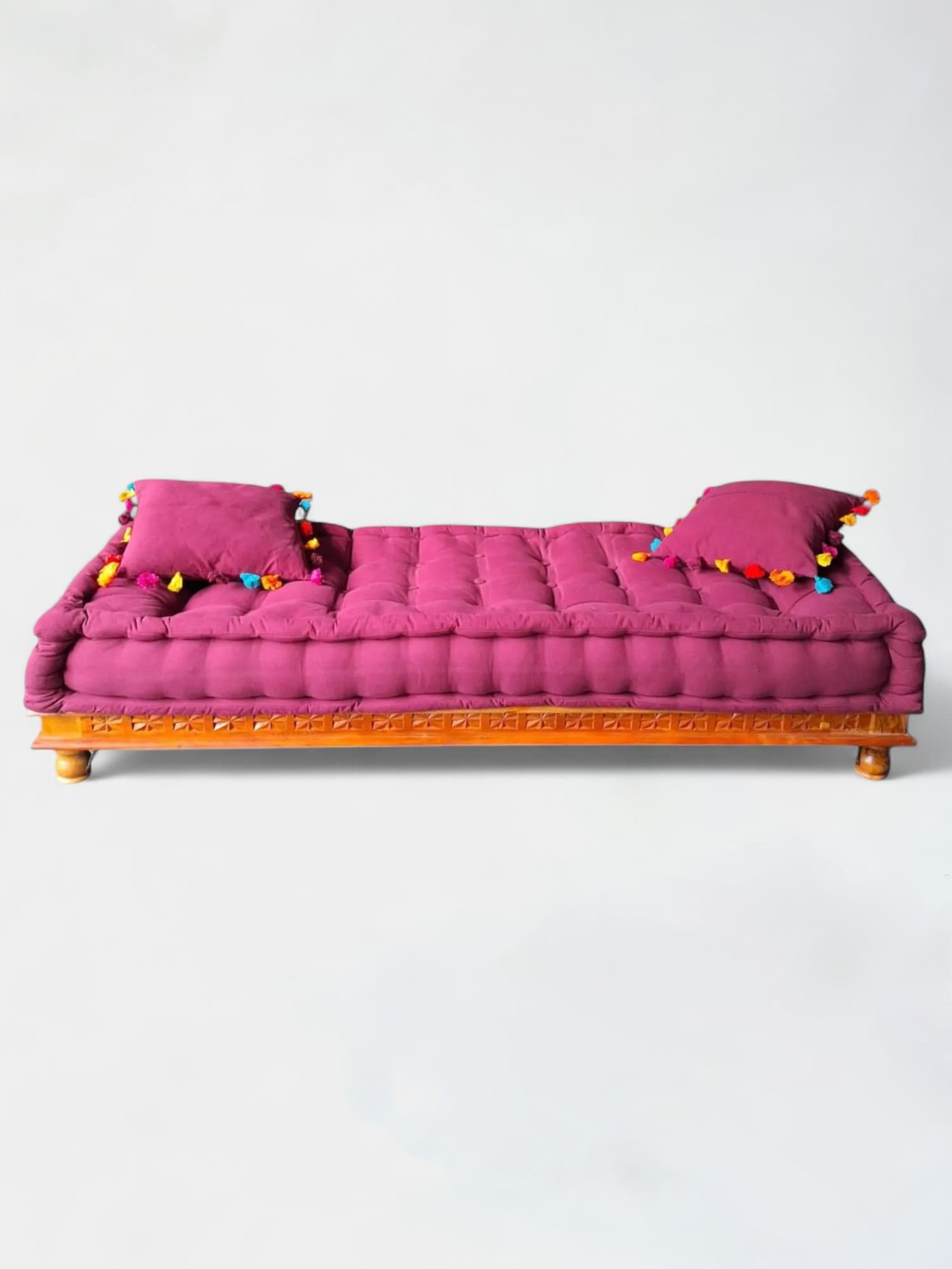 Burgundy Fabric Daybed with Wooden Frame