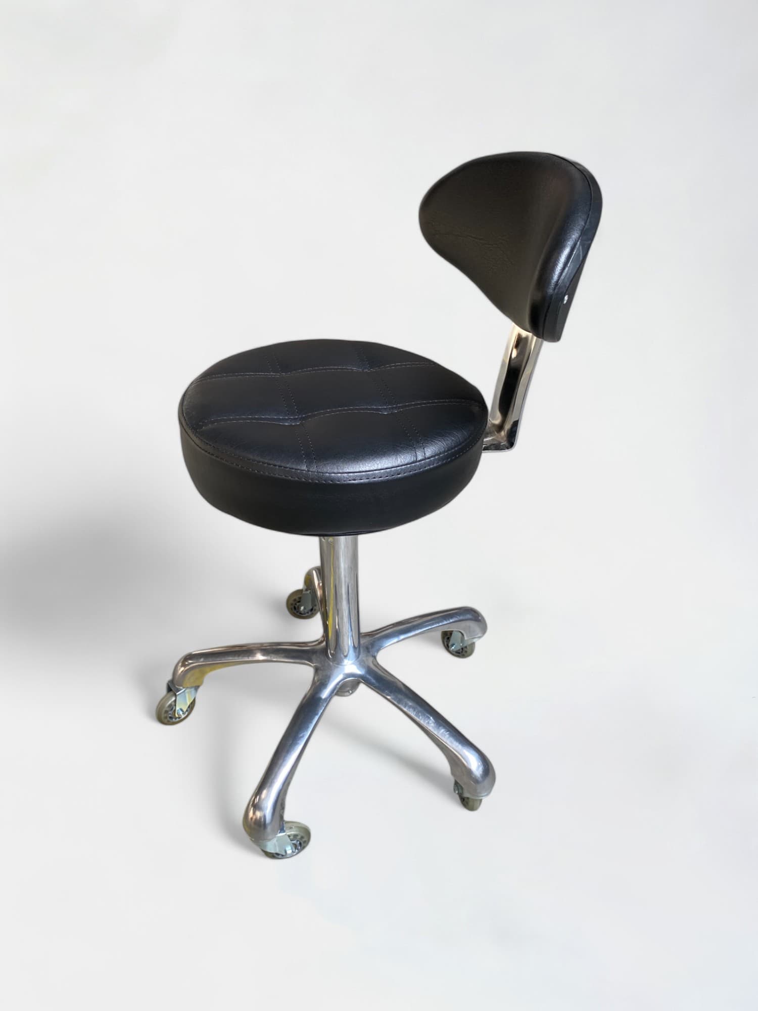 Black synthetic leather stool with wheels-4