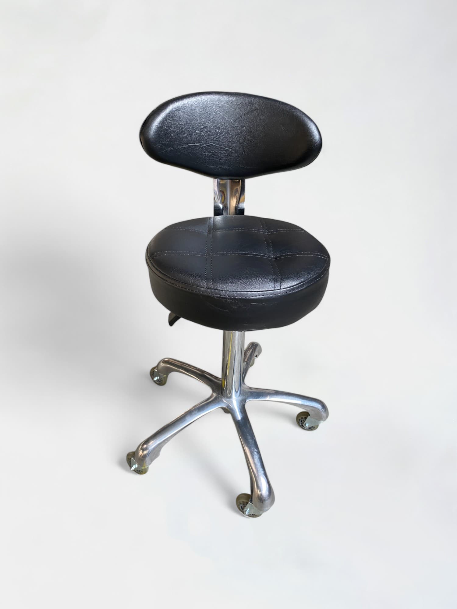 Black synthetic leather stool with wheels-2