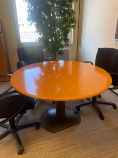 Orange Wood Round Table with Black Base