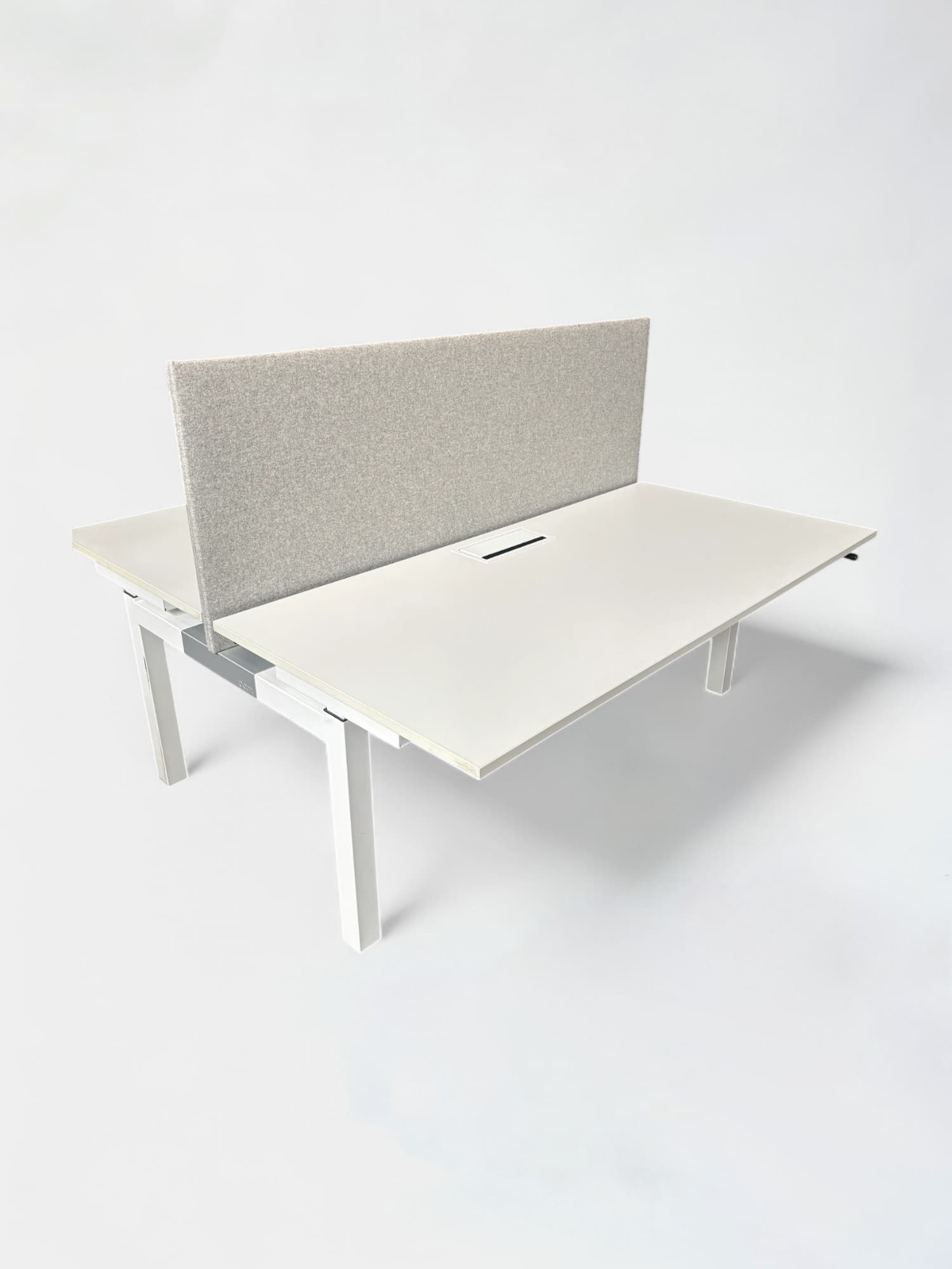 160cm PAMI wit duobureau met grijs/beige scheidingswand en toegang bovenaan-0