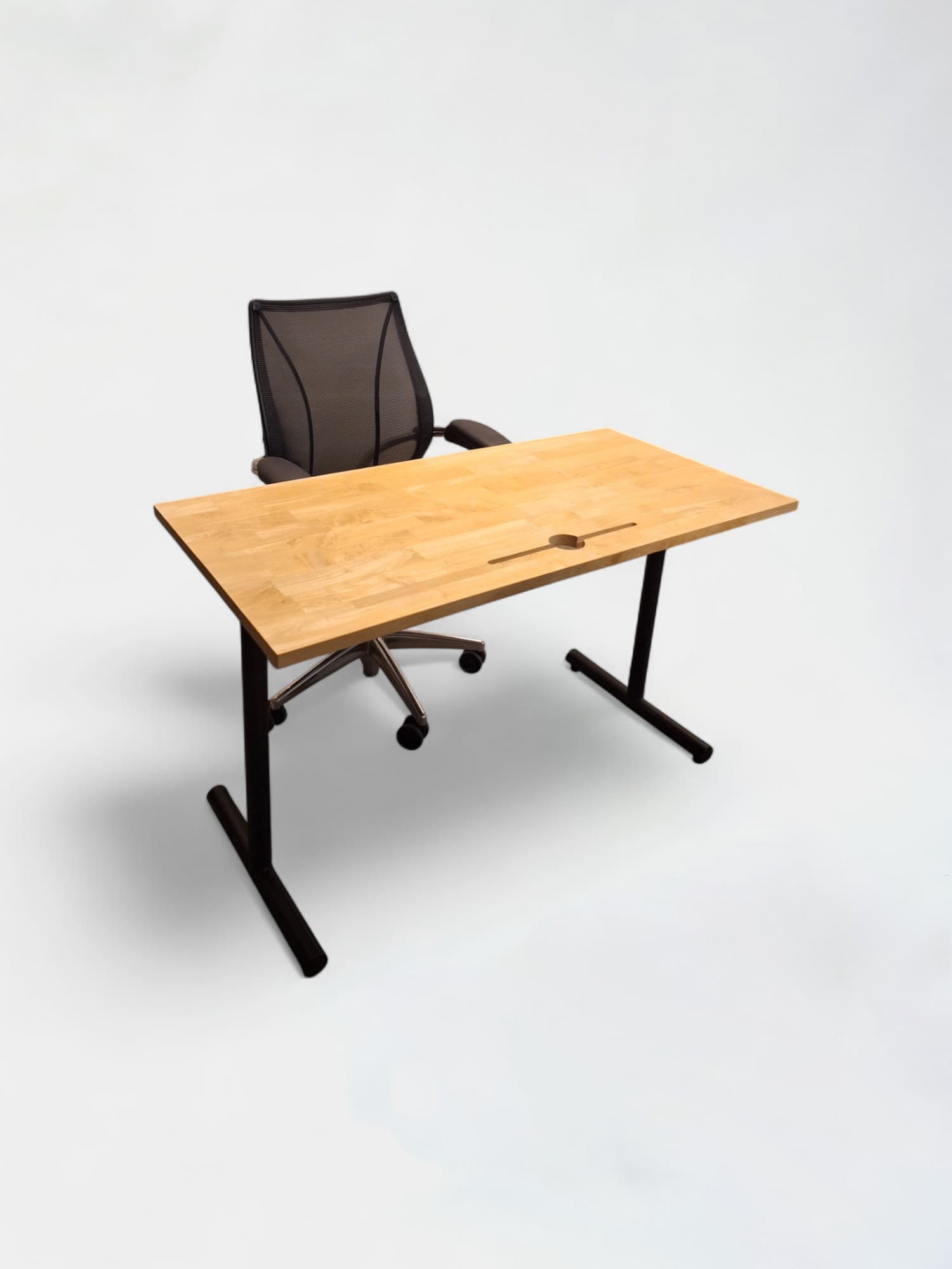 Bureau en bois avec top access et pieds en T en acier noir-0