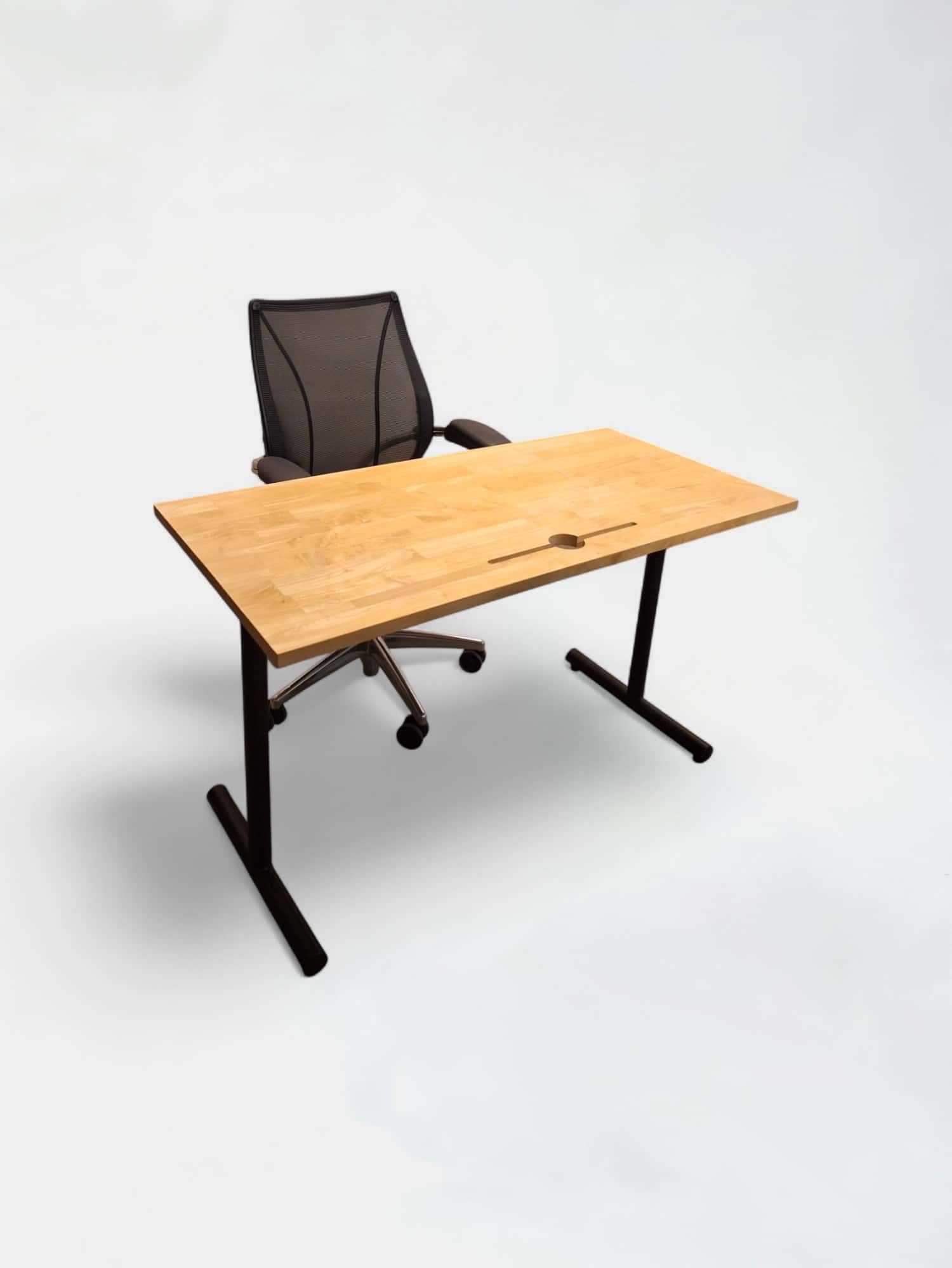 Wooden 120cm desk with top access and black steel T legs product image