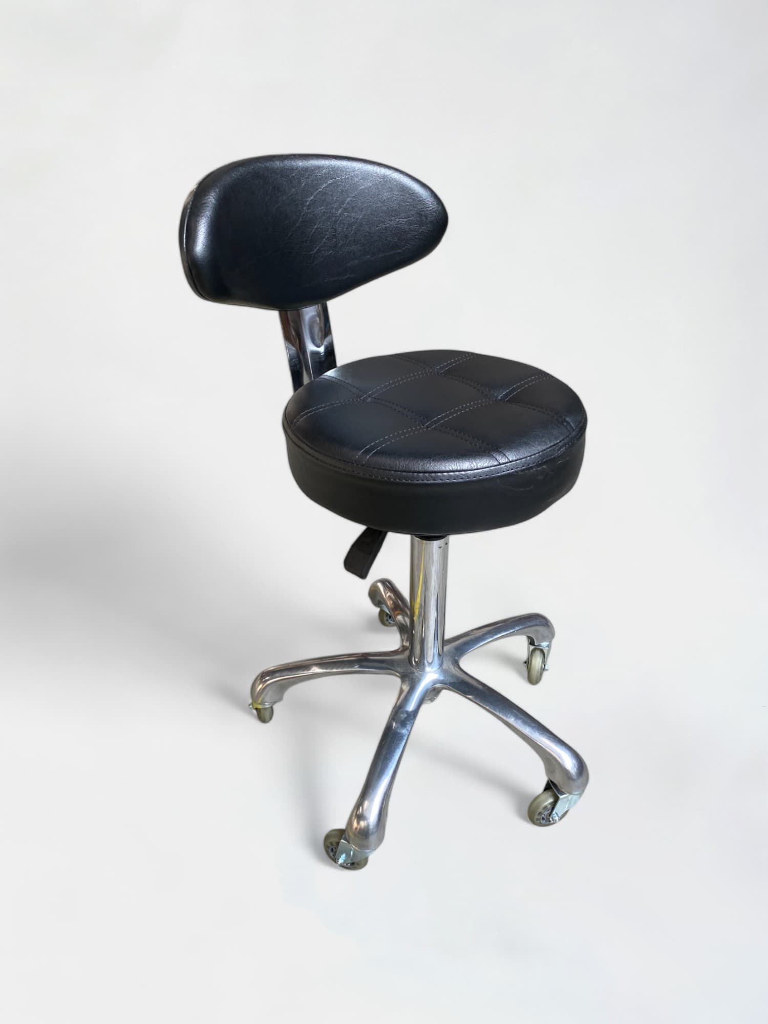 Black synthetic leather stool with wheels-0