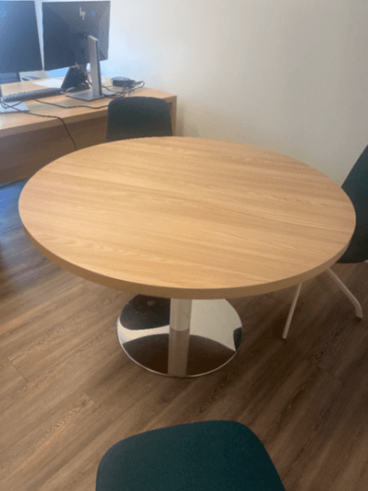 Table ronde en bois avec base en miroir-0