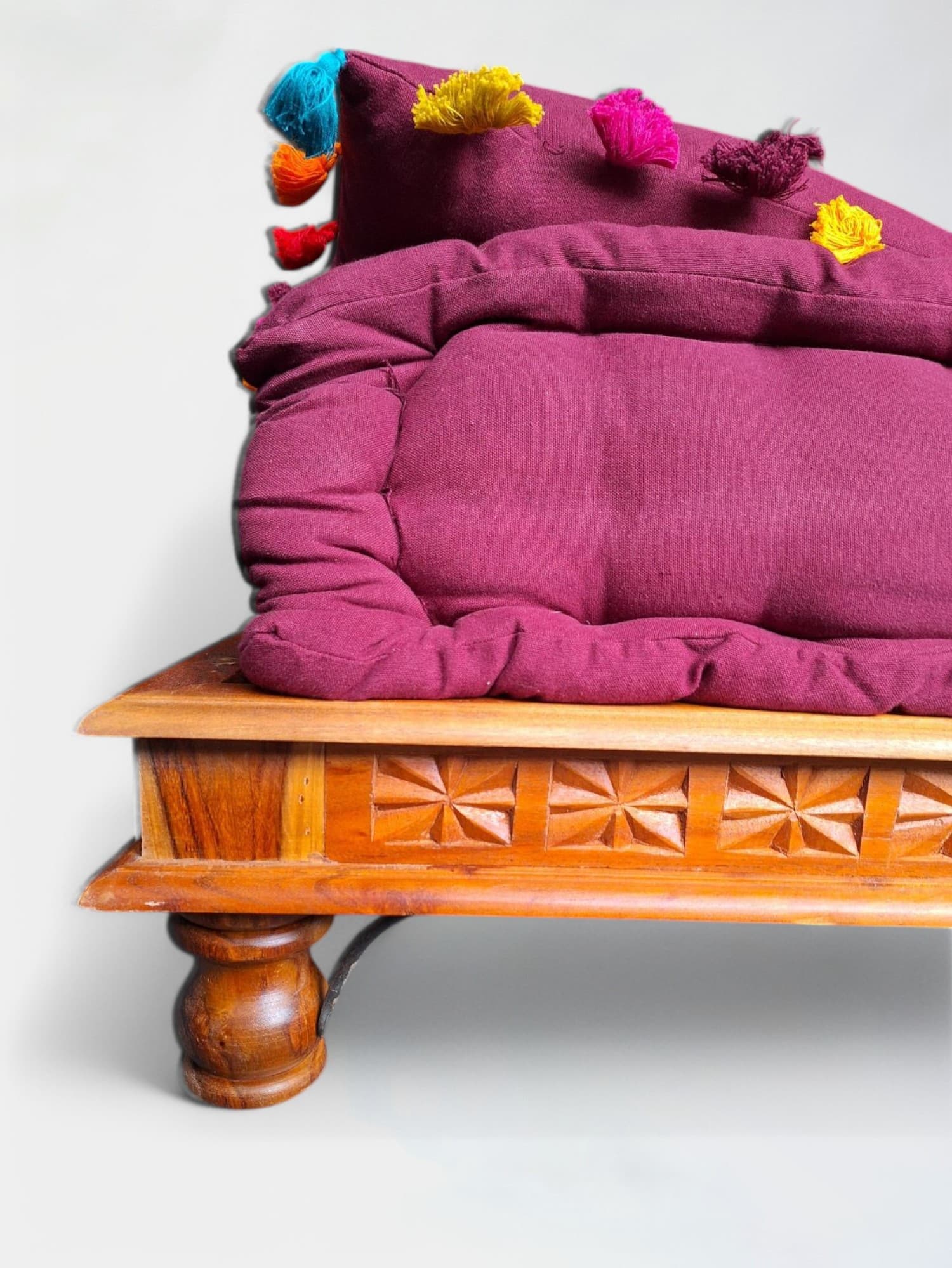 Burgundy Fabric Daybed with Wooden Frame-1