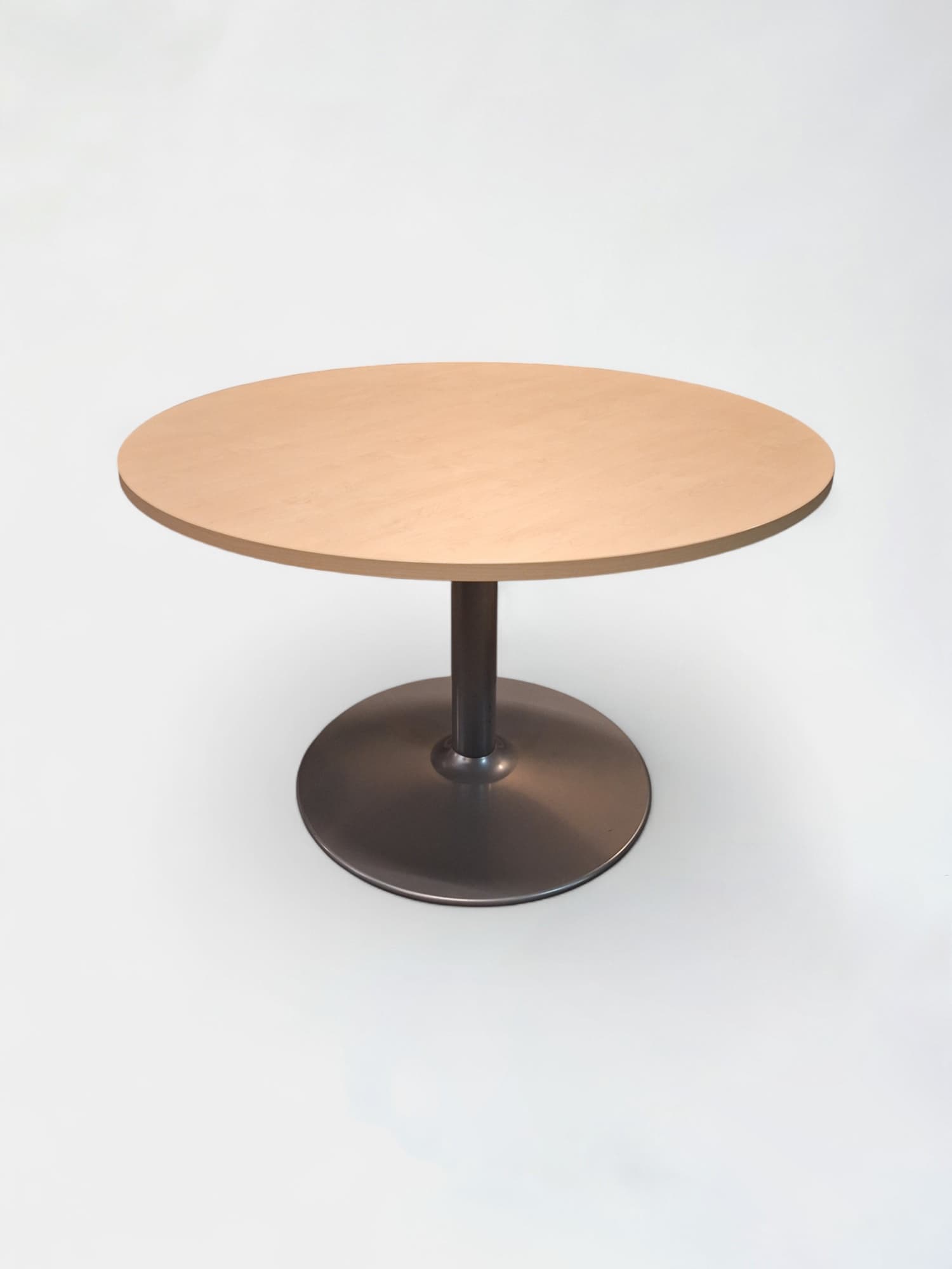 Table ronde en bois stratifié beige avec pied gris-0
