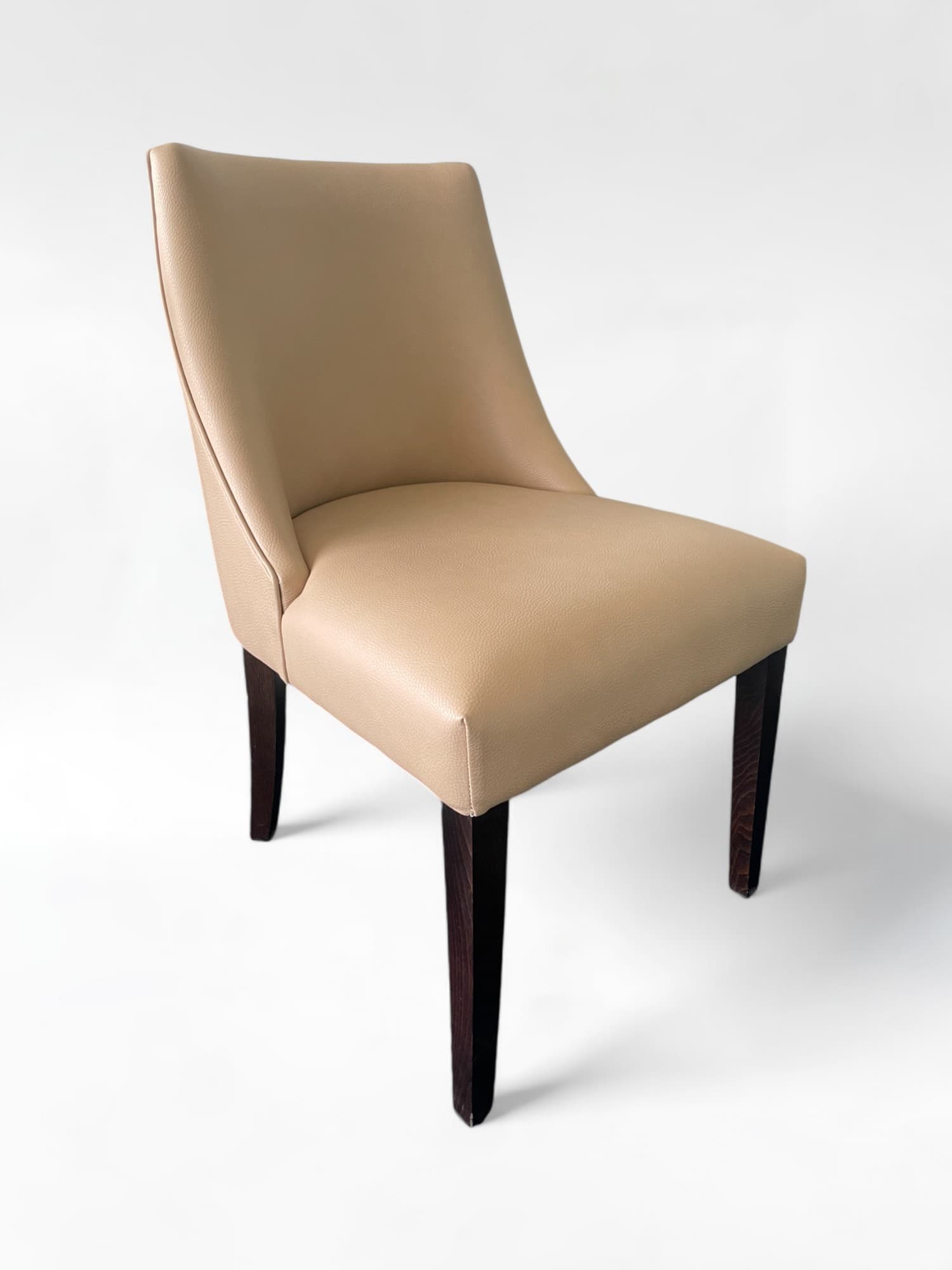 Beige Leather Chair with Wooden Legs