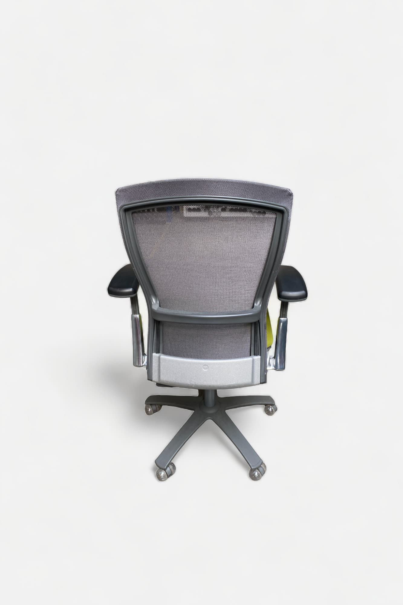 Knoll Siège de bureau réglable avec assise verte et dossier en maille grise sur roulettes-1