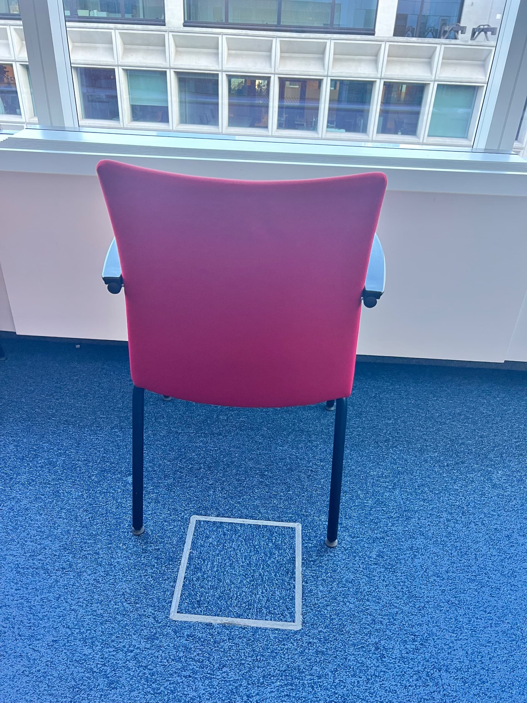 Red fabric office chair with armrests-2