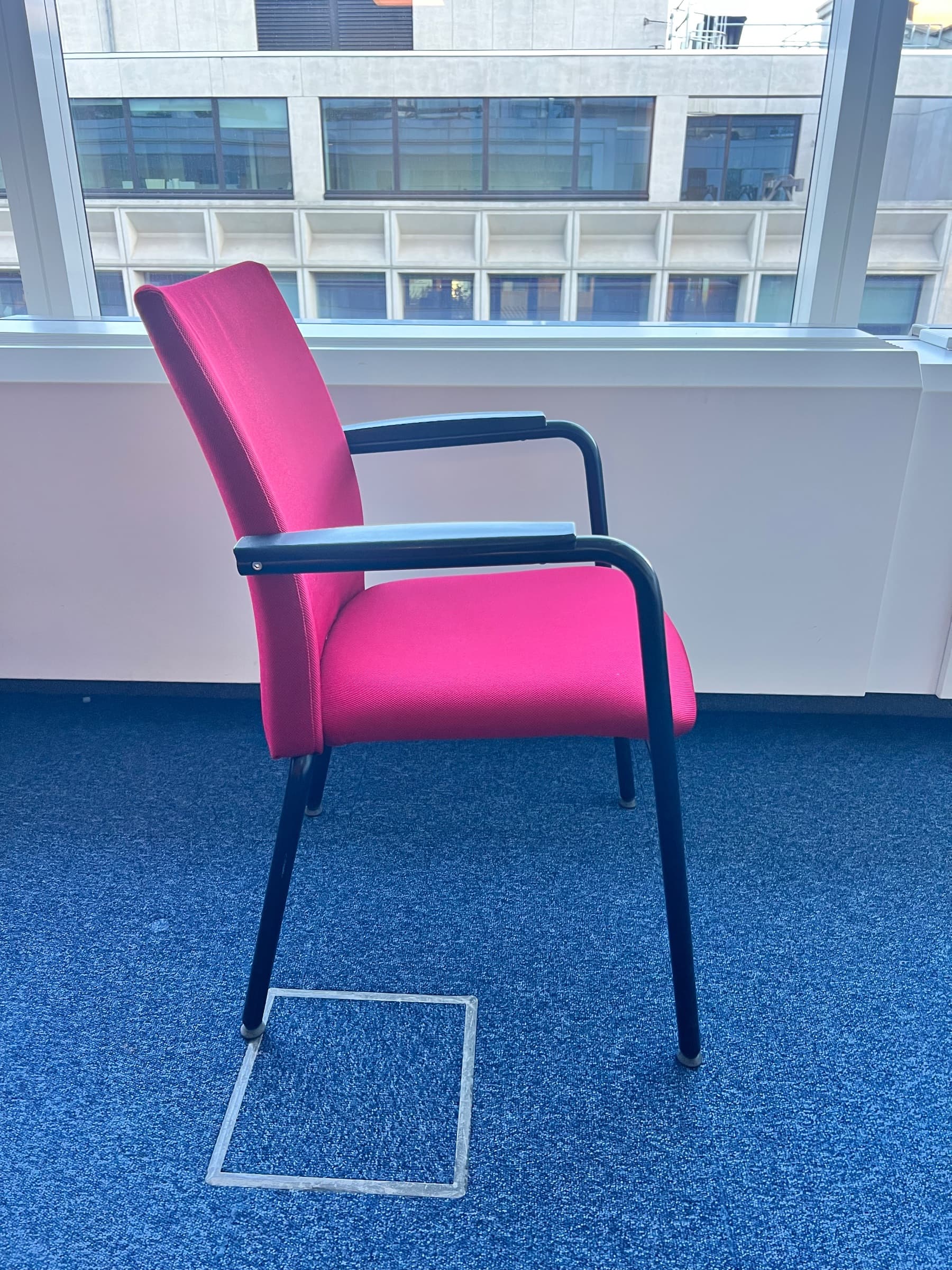 Red fabric office chair with armrests-1