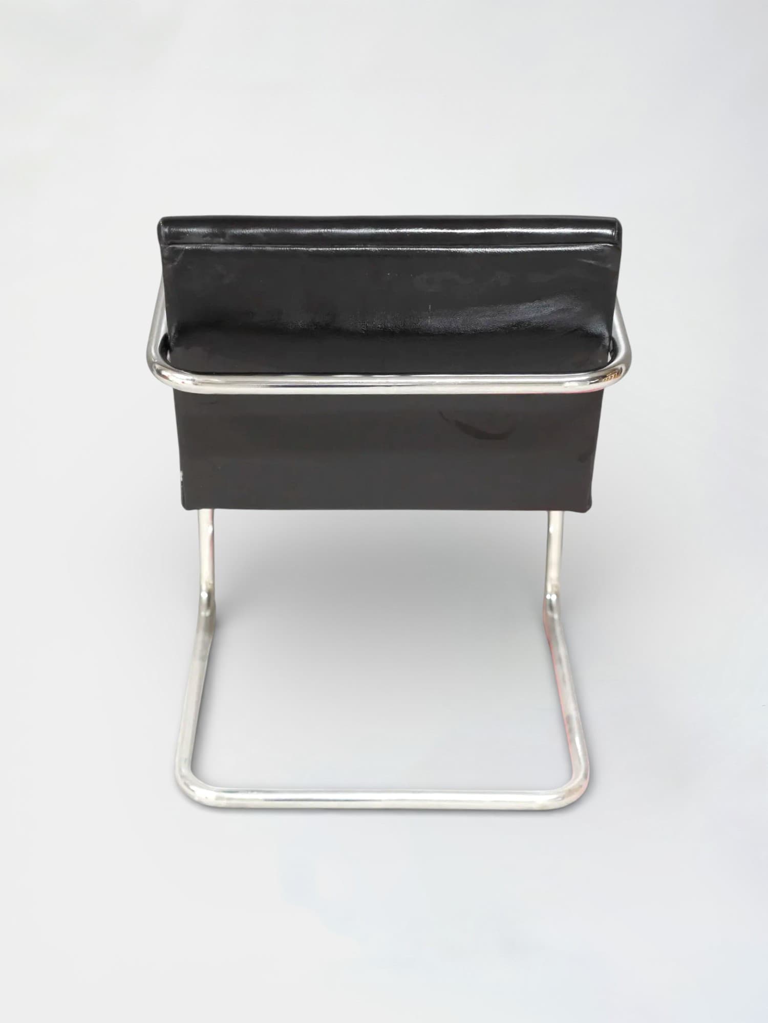 Knoll Brno replica Black leather chair with steel armrest and legs-2