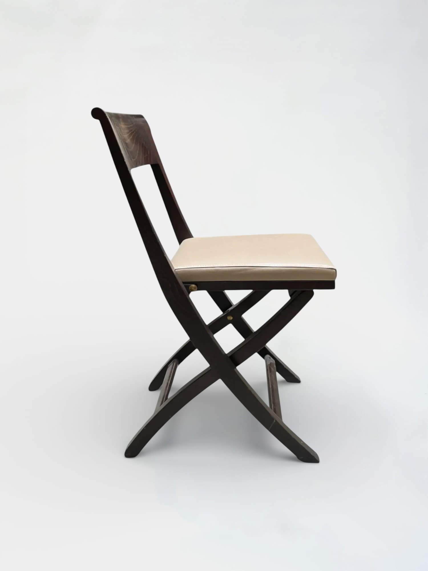 Chaise bois marron foncé, assise beige, style contemporain-1