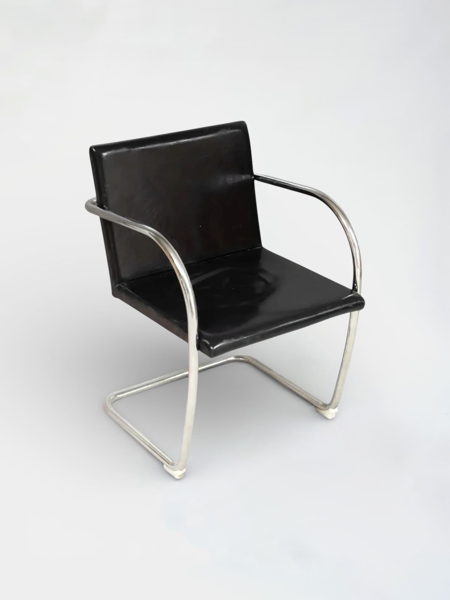 Knoll Brno replica Black leather chair with steel armrest and legs-0