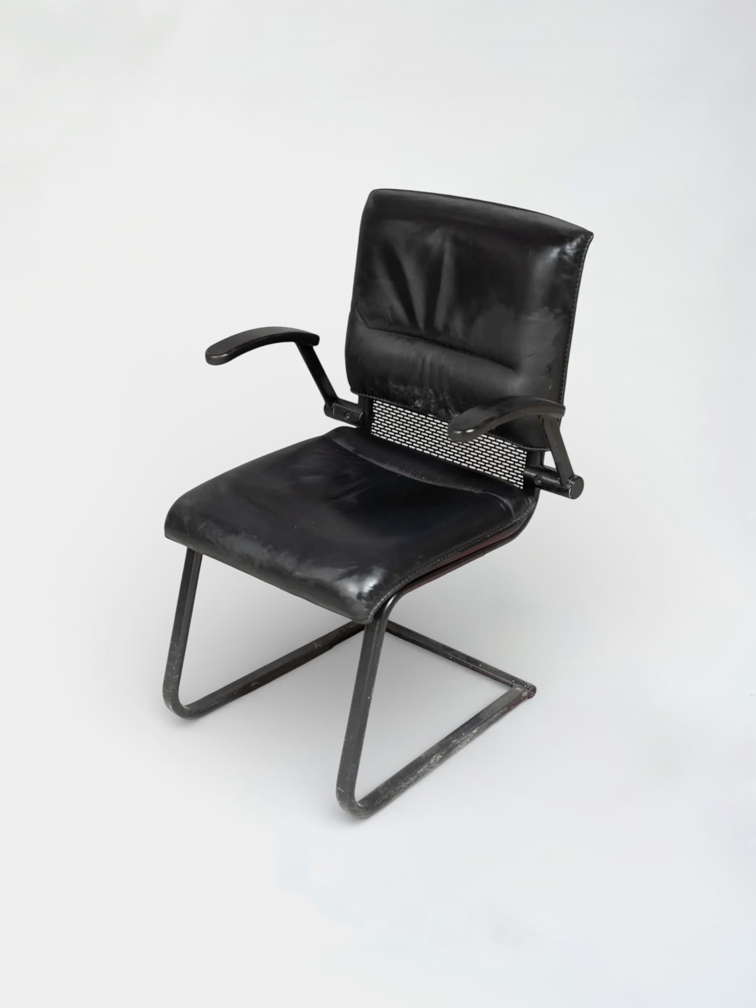 Black leather chair on black legs-4