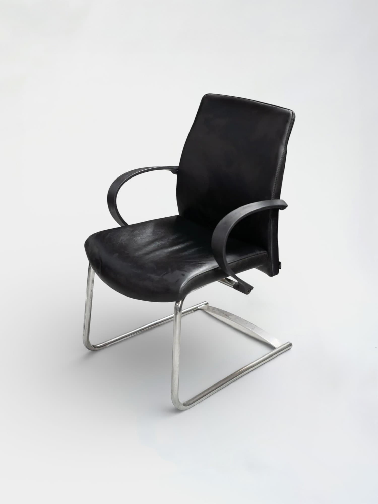 Drabert Zwart leren stoel op stalen poten-4