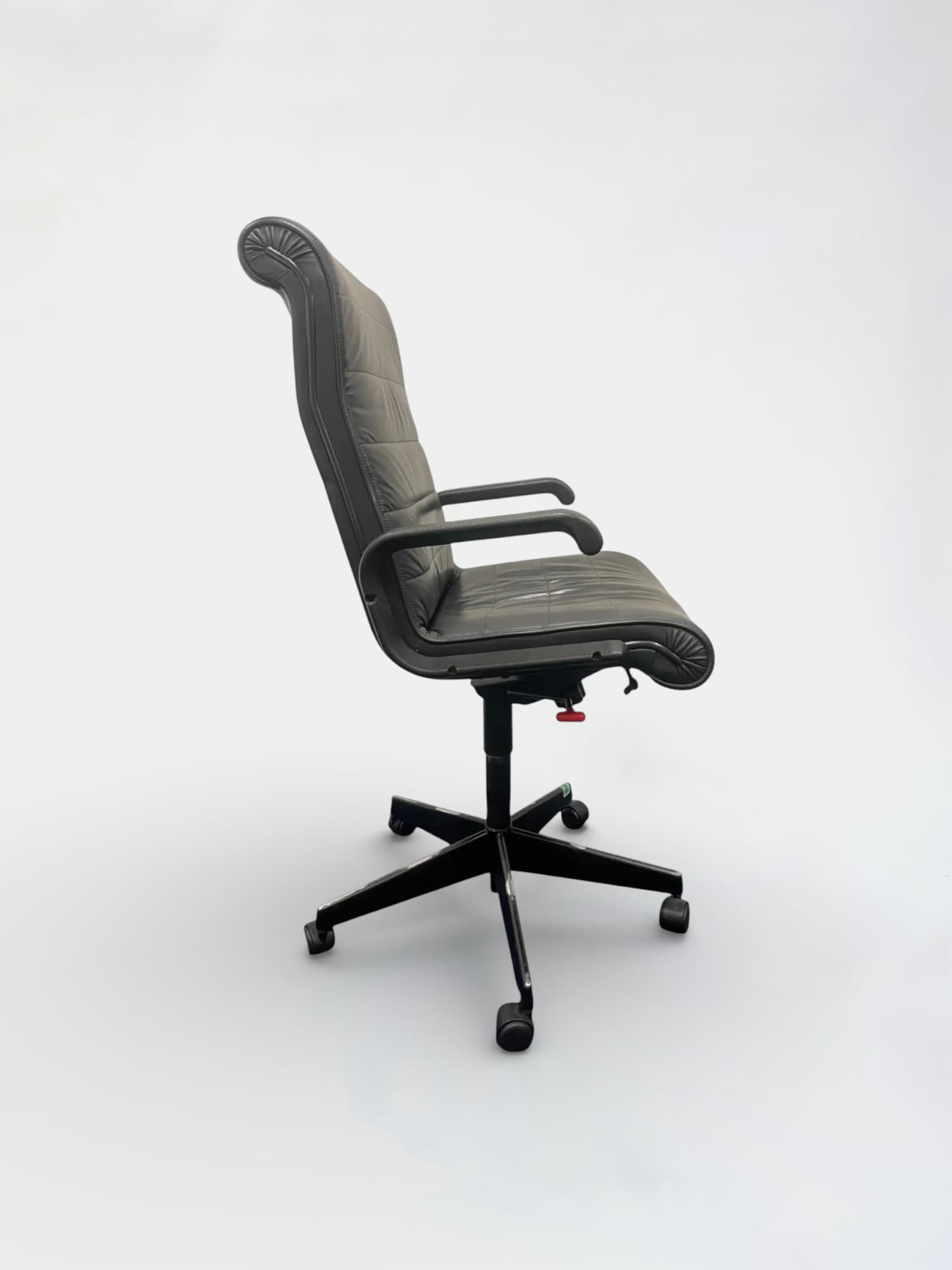 Bureaustoel zwart leer met armleuningen-1